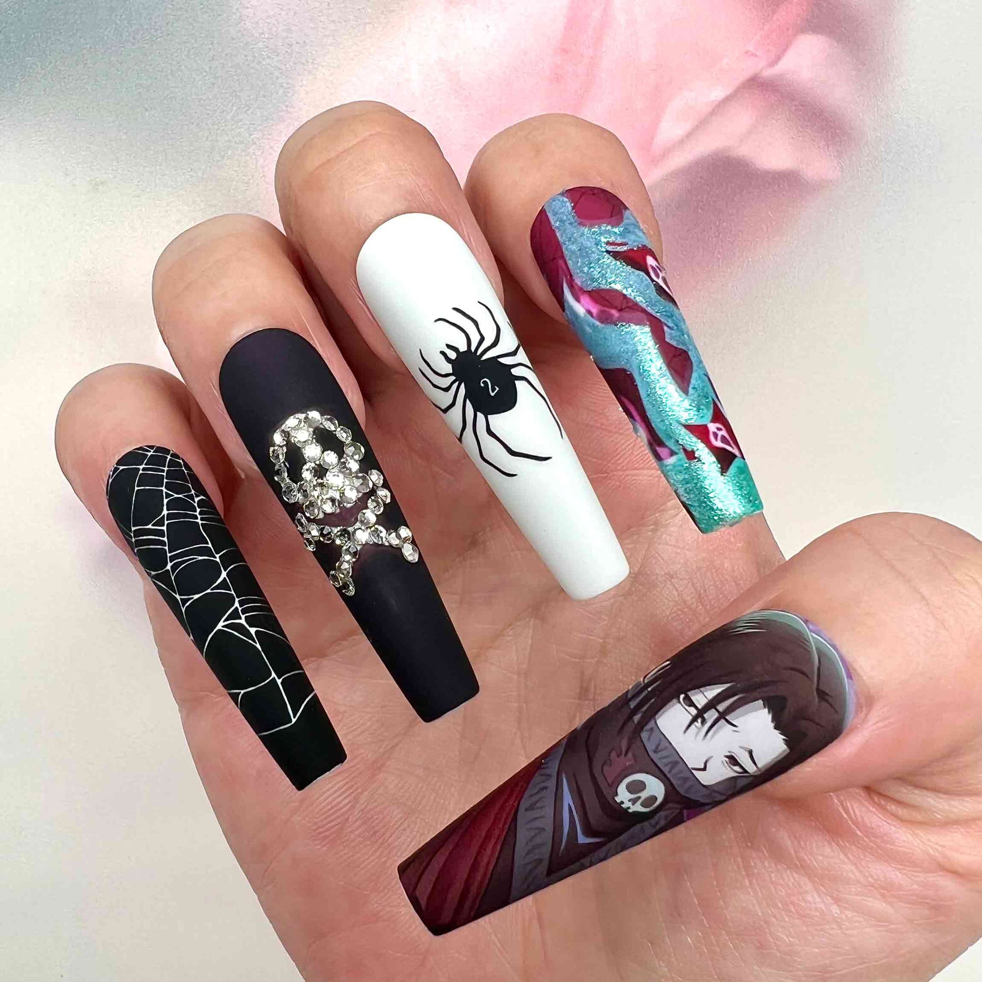 Feitan Portor Nails – Hunter x Hunter HxH Press-On Set, 3D Skull Gem &amp; Phantom Troupe Design | Dragonnail