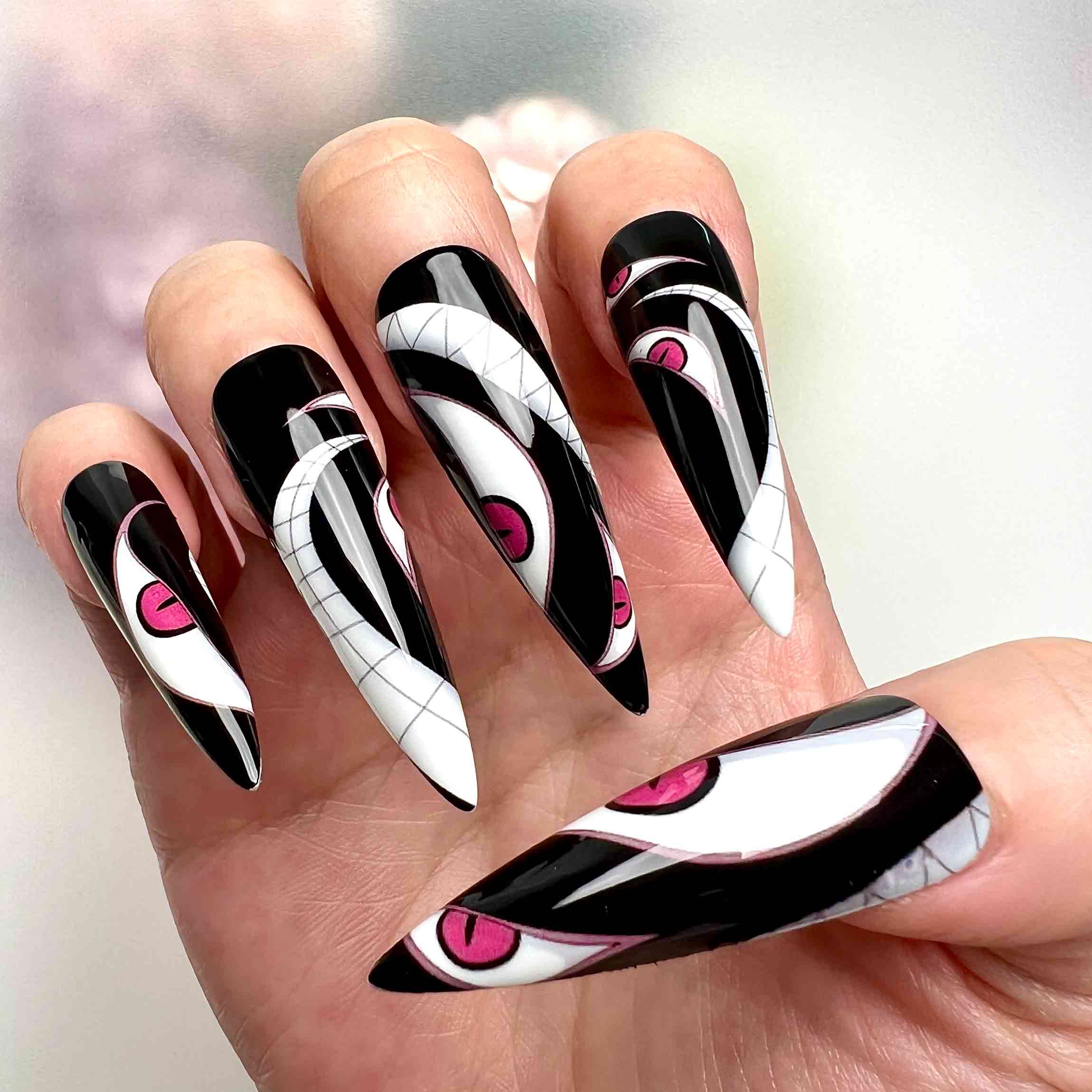 Fullmetal Alchemist Nails – Homunculus &amp; Ouroboros Press-On Set, Red &amp; Black Eye Gothic Anime Design | Dragonnail