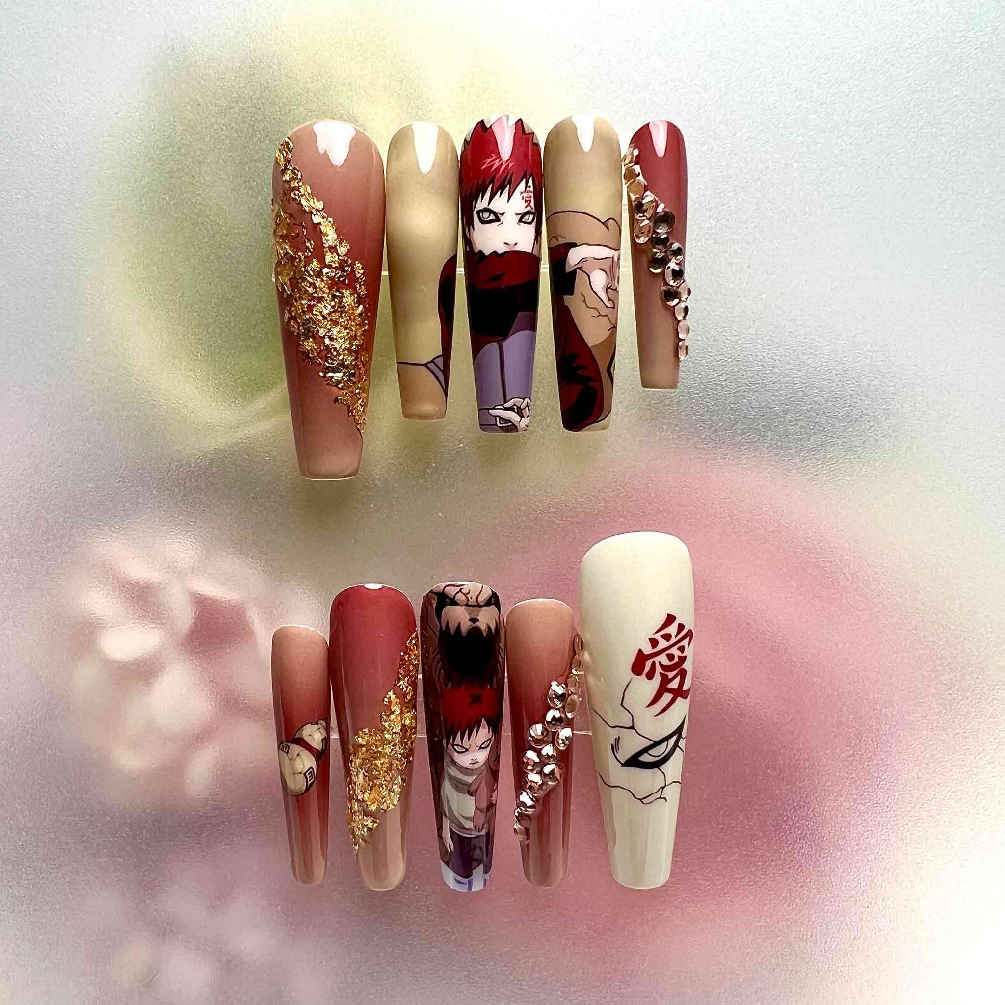 Gaara Nails – Sand Shinobi Press-On Nail Set, Naruto Inspired Desert Edition | Dragonnail