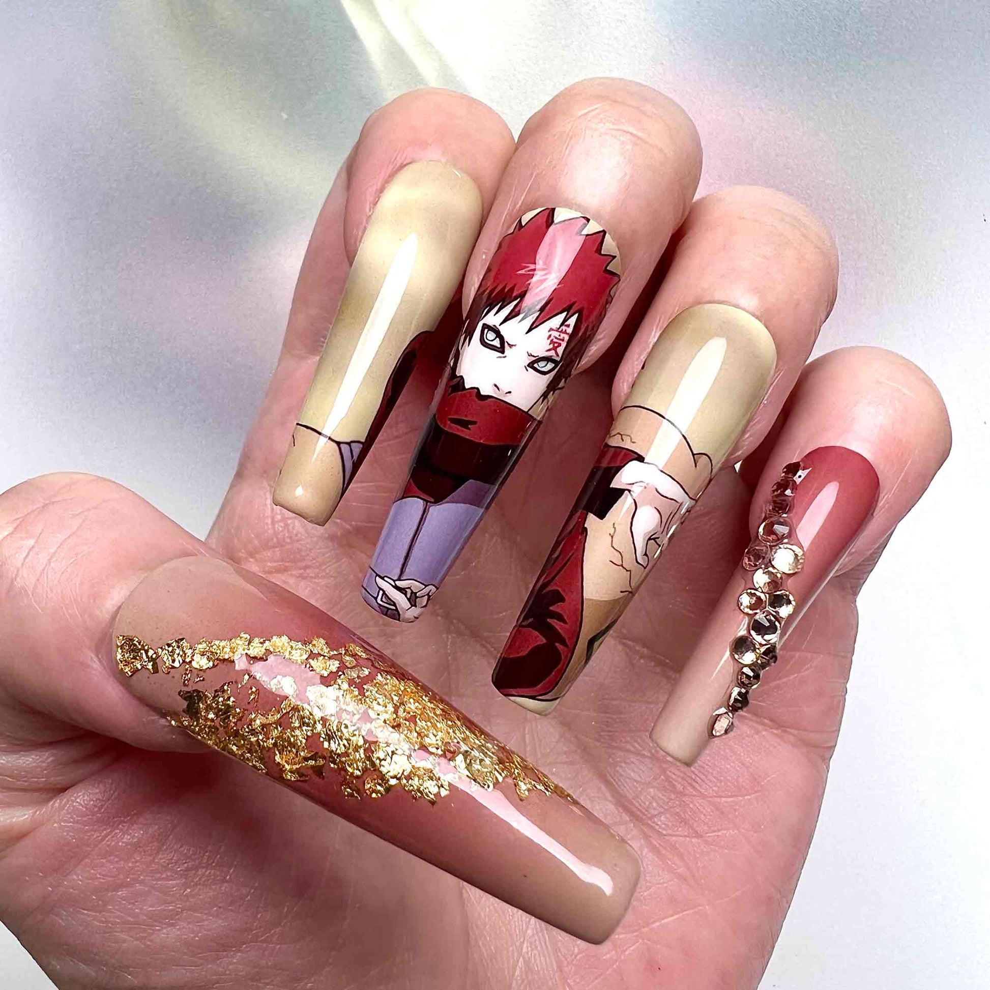 Gaara Nails – Sand Shinobi Press-On Nail Set, Naruto Inspired Desert Edition | Dragonnail
