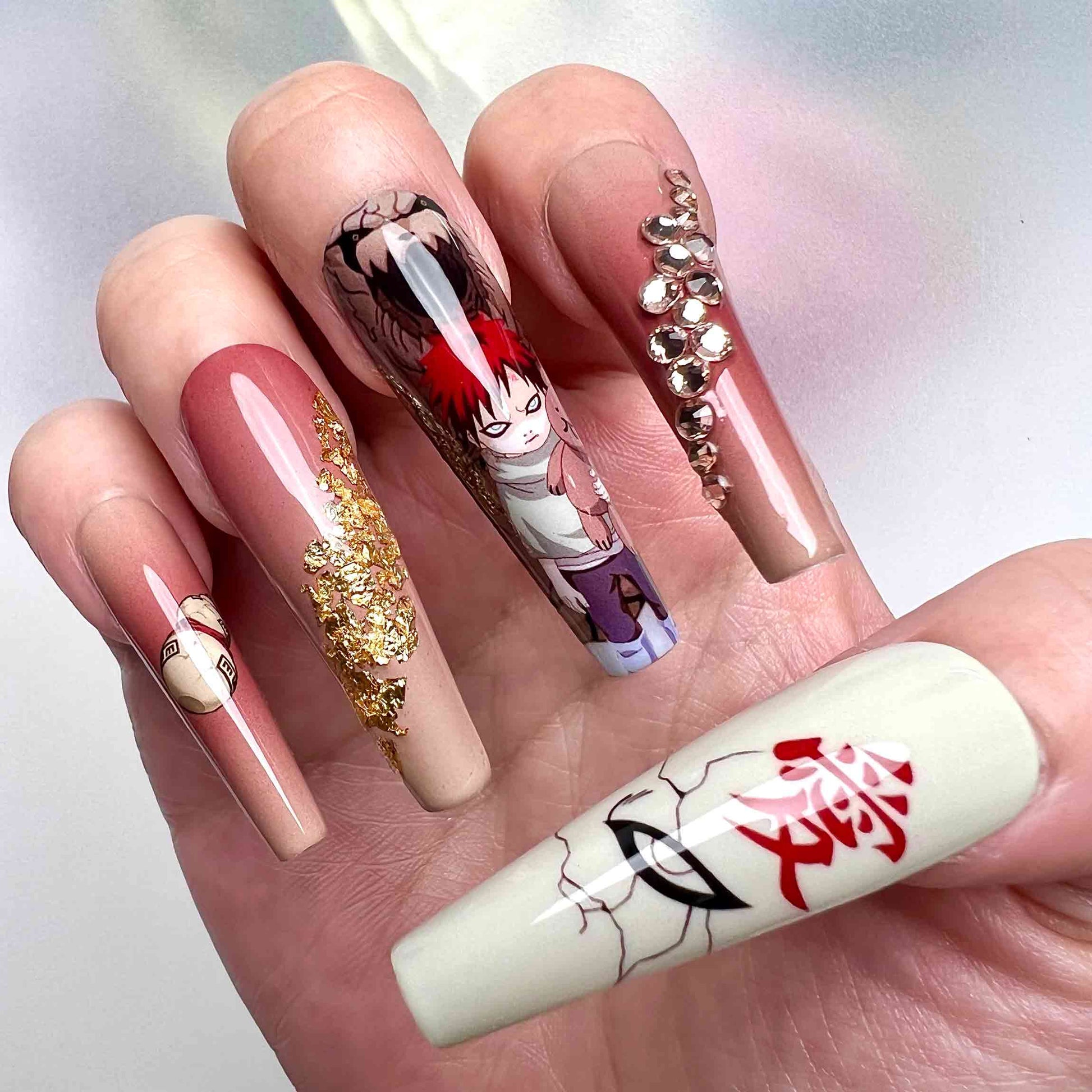 Gaara Nails – Sand Shinobi Press-On Nail Set, Naruto Inspired Desert Edition | Dragonnail