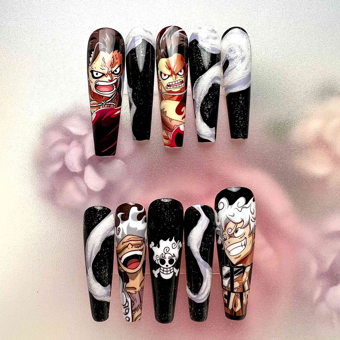 Luffy Gear 4 &amp; Gear 5 Nails – One Piece Anime Press-On Nail Set, Transformation Edition | Dragonnail