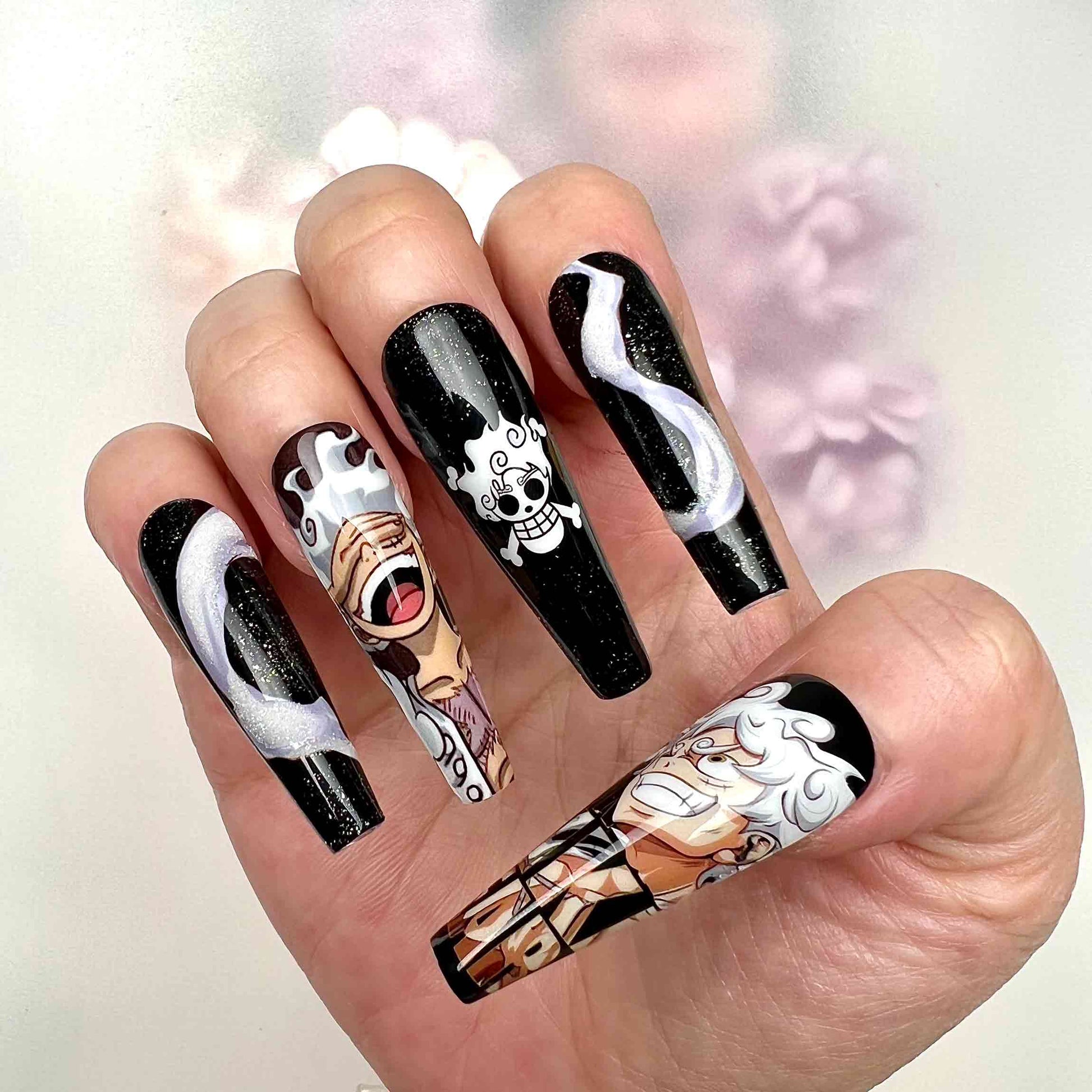 Luffy Gear 4 &amp; Gear 5 Nails – One Piece Anime Press-On Nail Set, Transformation Edition | Dragonnail