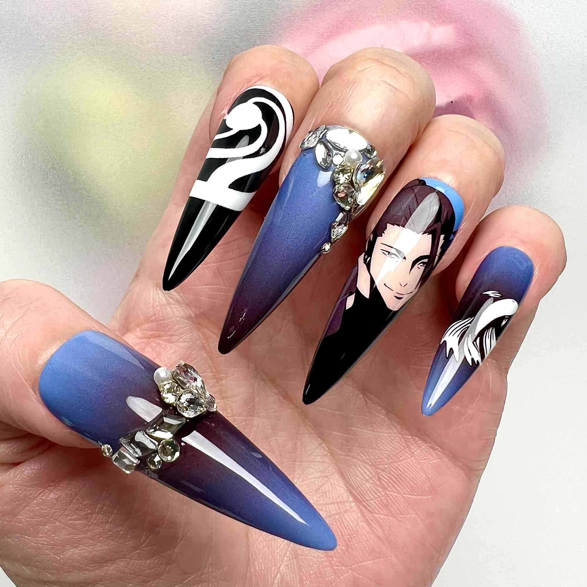 Suguru Geto Nails – Jujutsu Kaisen JJK Press-On Set, 3D Gem, Cursed Spirit Manipulation &amp; Uzumaki Design | Dragonnail