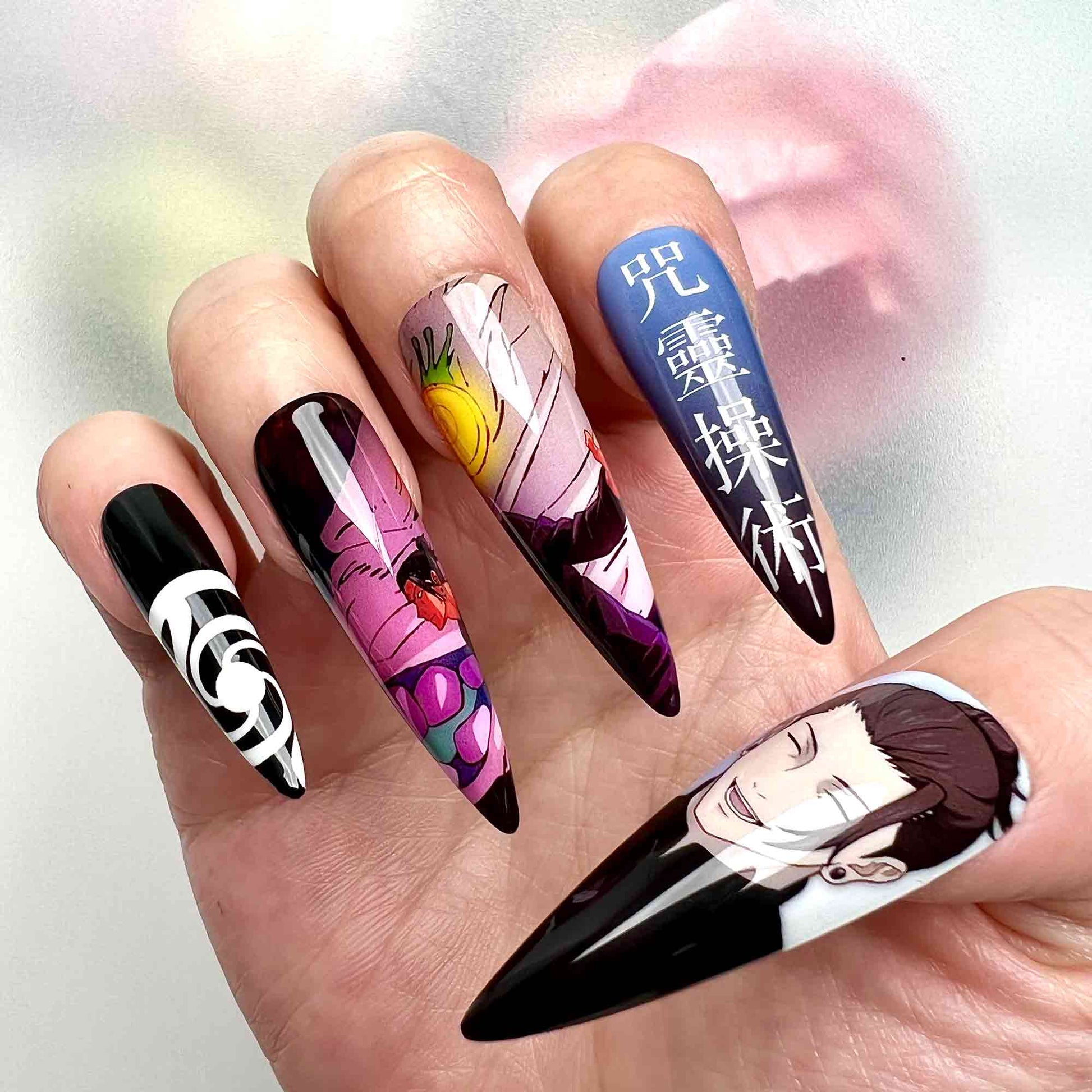 Suguru Geto Nails – Jujutsu Kaisen JJK Press-On Set, 3D Gem, Cursed Spirit Manipulation &amp; Uzumaki Design | Dragonnail