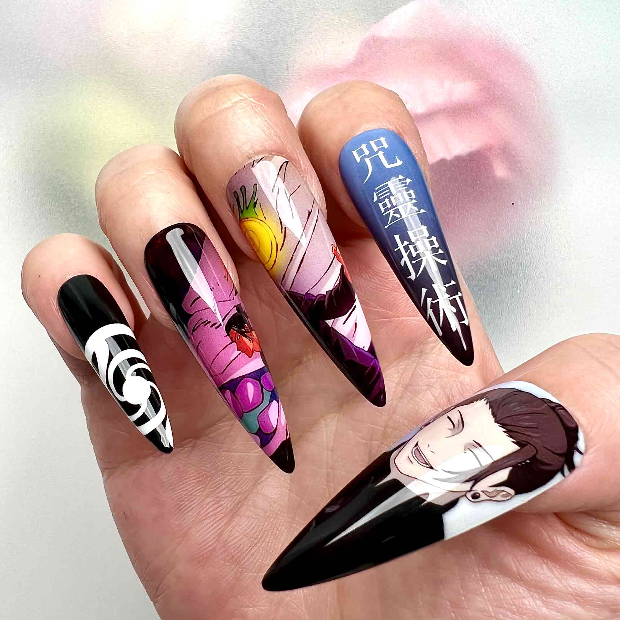 Suguru Geto Nails – Jujutsu Kaisen JJK Press-On Set, 3D Gem, Cursed Spirit Manipulation &amp; Uzumaki Design | Dragonnail