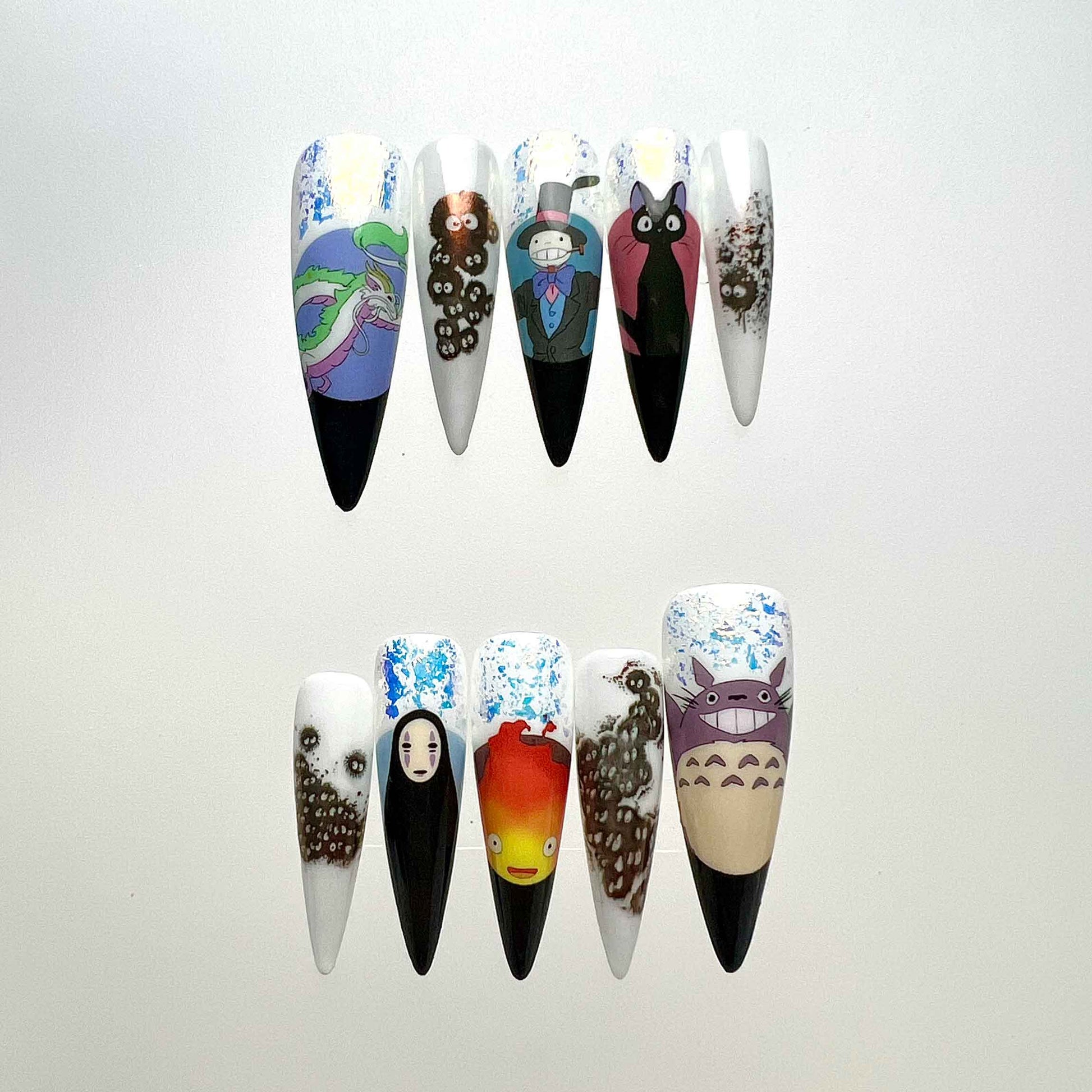 Studio Ghibli Nails – Ghibli All-Stars Press-On Set, Totoro, No-Face &amp; Haku Anime Collage | Dragonnail