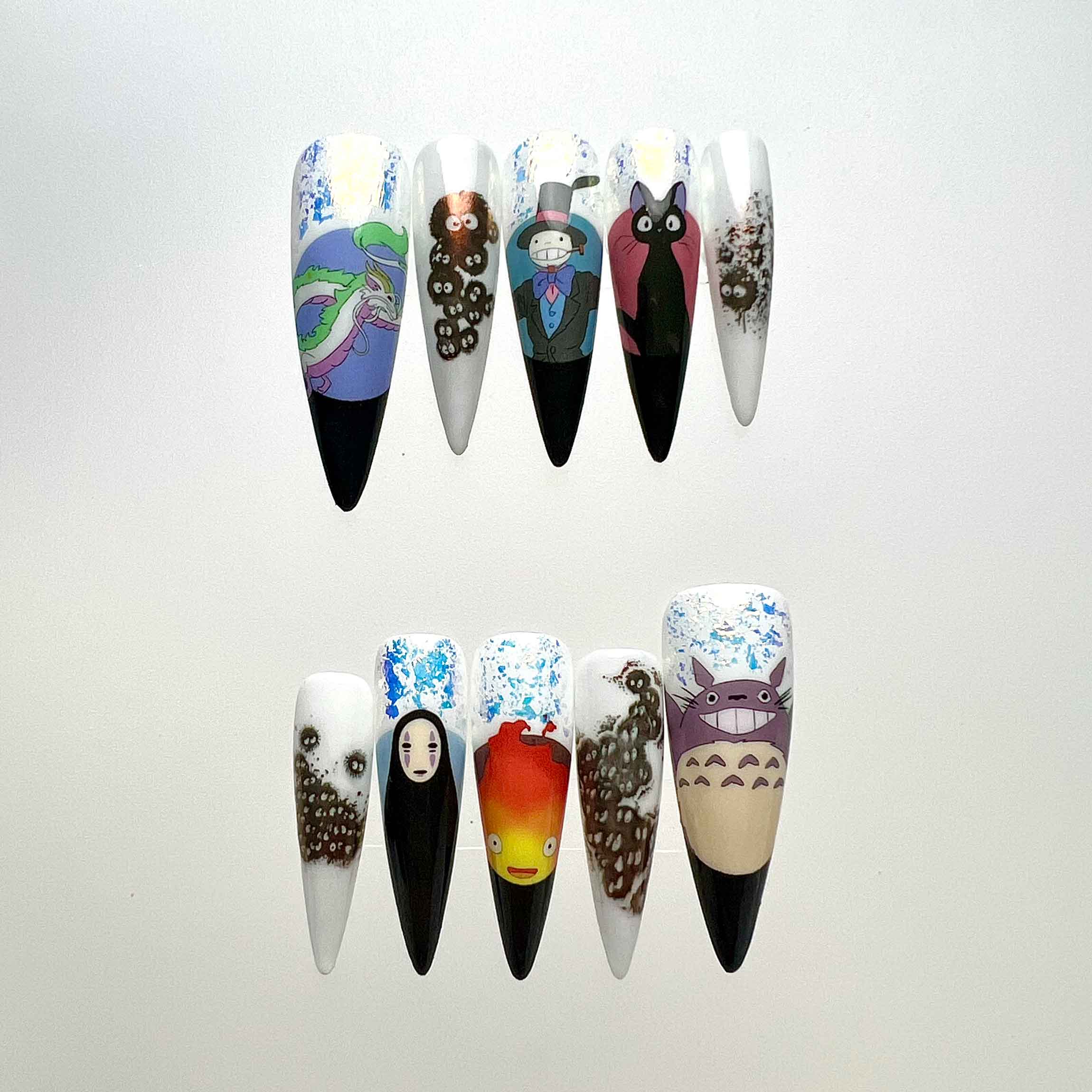 Studio Ghibli Nails – Ghibli All-Stars Press-On Set, Totoro, No-Face &amp; Haku Anime Collage | Dragonnail