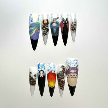 Studio Ghibli Nails – Ghibli All-Stars Press-On Set, Totoro, No-Face &amp; Haku Anime Collage | Dragonnail
