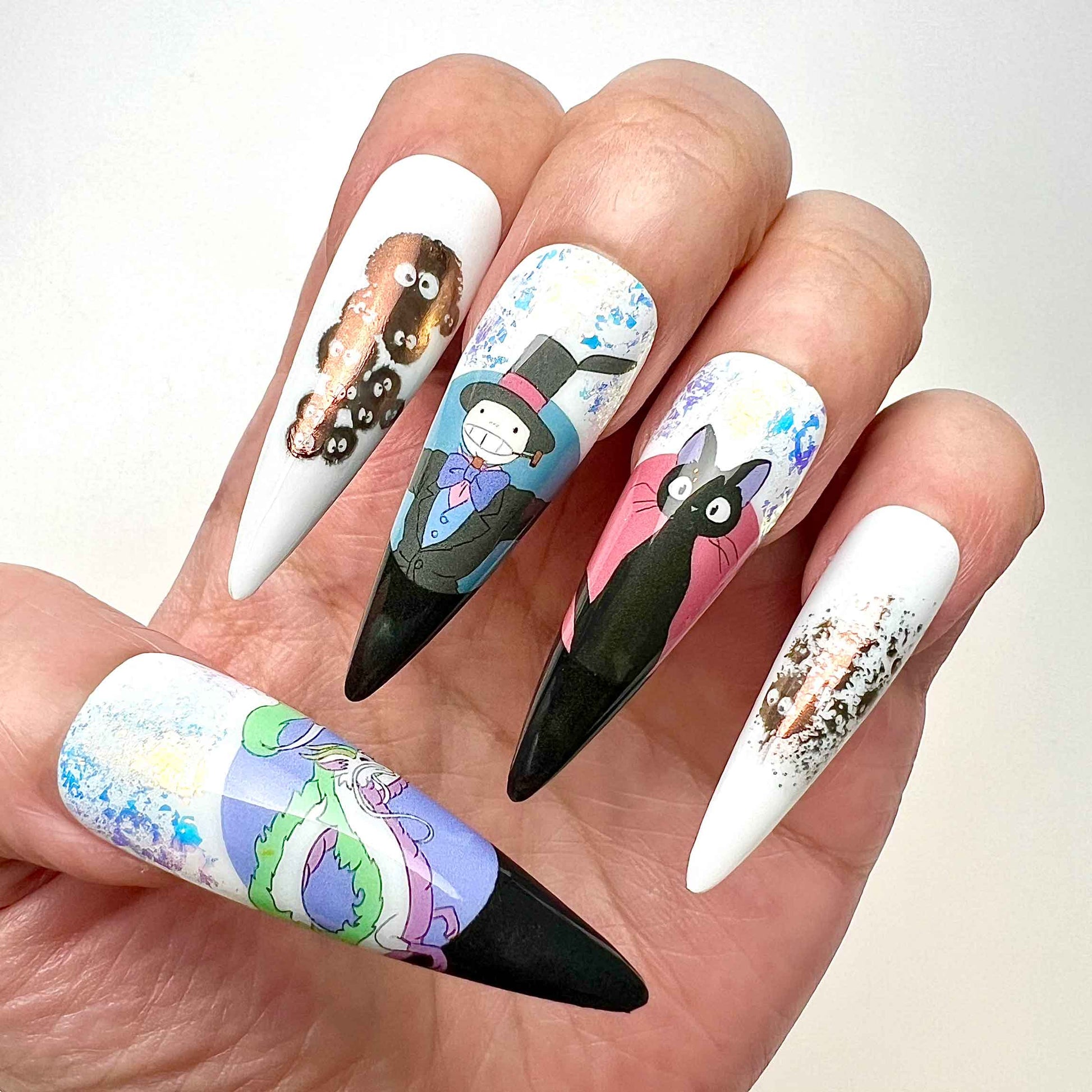 Studio Ghibli Nails – Ghibli All-Stars Press-On Set, Totoro, No-Face &amp; Haku Anime Collage | Dragonnail