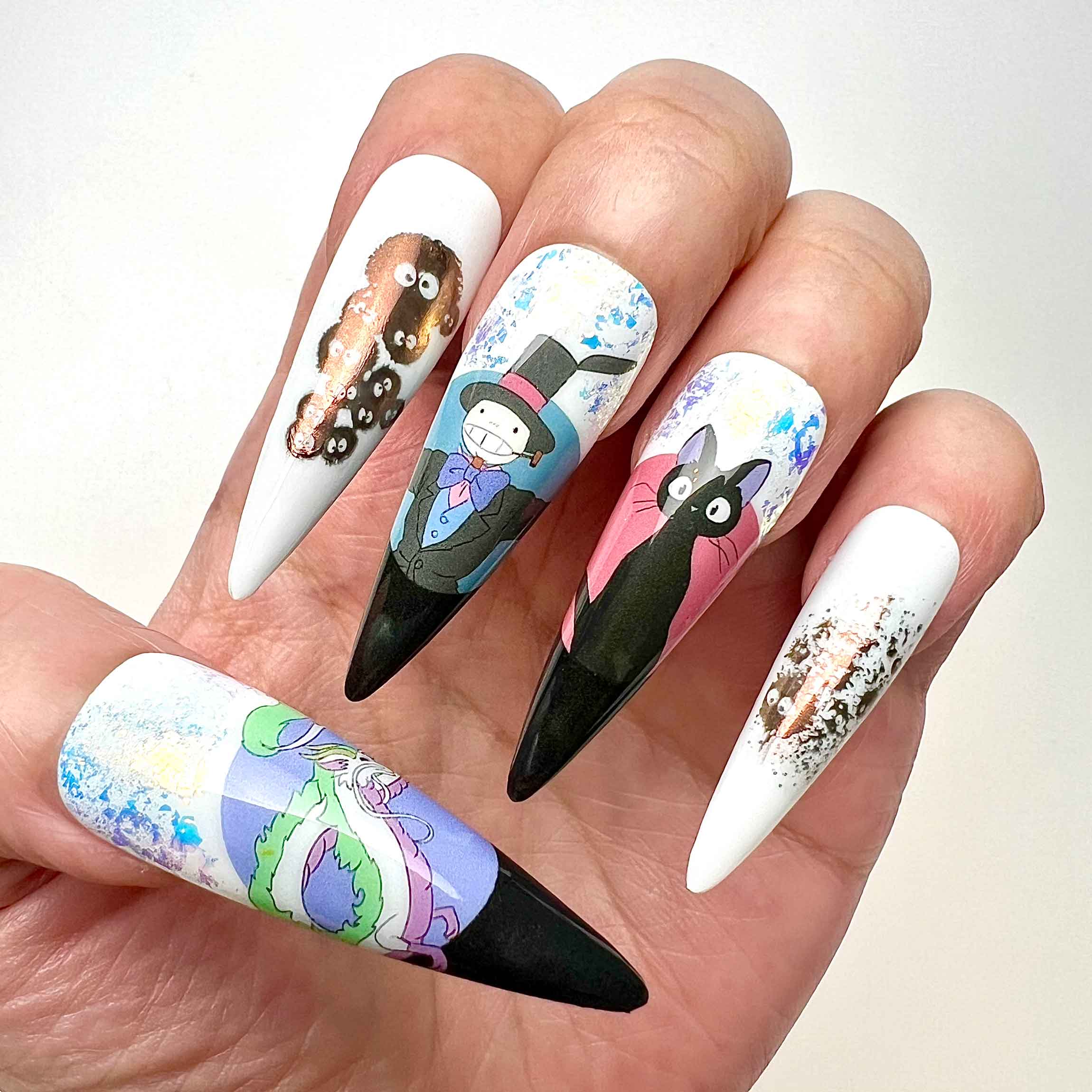 Studio Ghibli Nails – Ghibli All-Stars Press-On Set, Totoro, No-Face &amp; Haku Anime Collage | Dragonnail