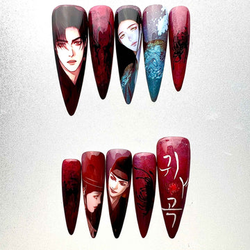 Painter of the Night Nails – BL Manhwa Press-On Set, Seungho &amp; Na-kyum Gothic Red Design | Dragonnail