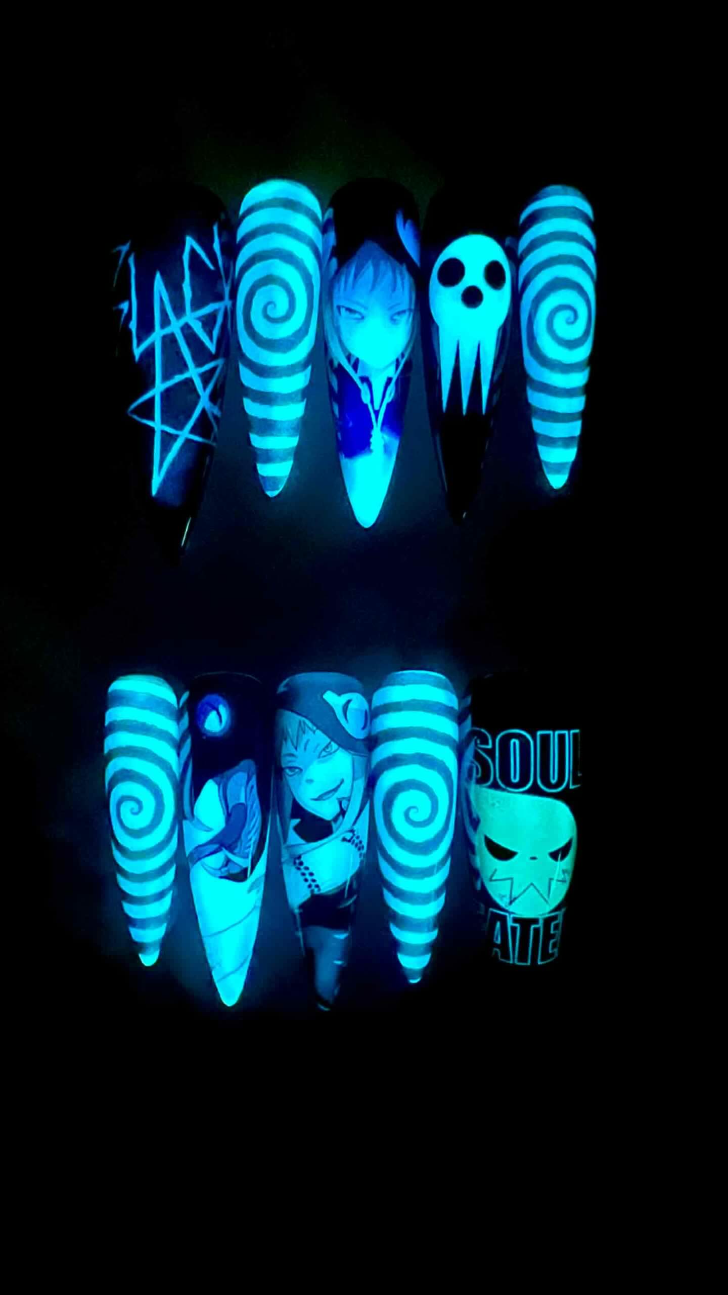 Soul Eater Nails – Glow-In-The-Dark Press-On Nail Set, Death Weapon Meister Edition | Dragonnail