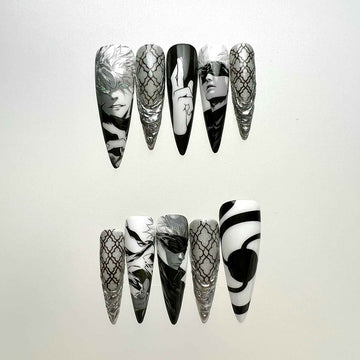 Gojo Satoru Nails – Jujutsu Kaisen Press-On Nail Set, Monochrome Infinity Edition | Dragonnail