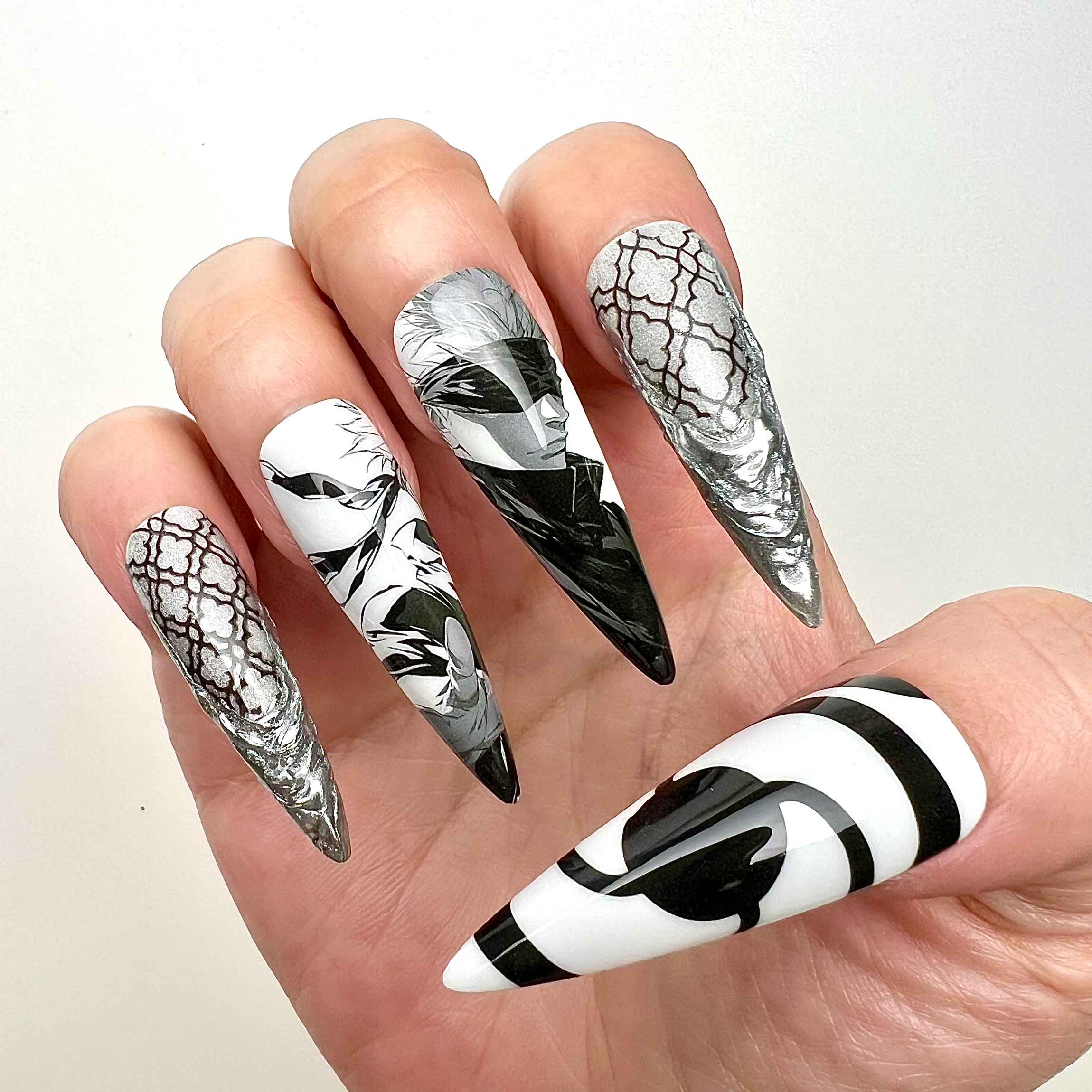 Gojo Satoru Nails – Jujutsu Kaisen Press-On Nail Set, Monochrome Infinity Edition | Dragonnail