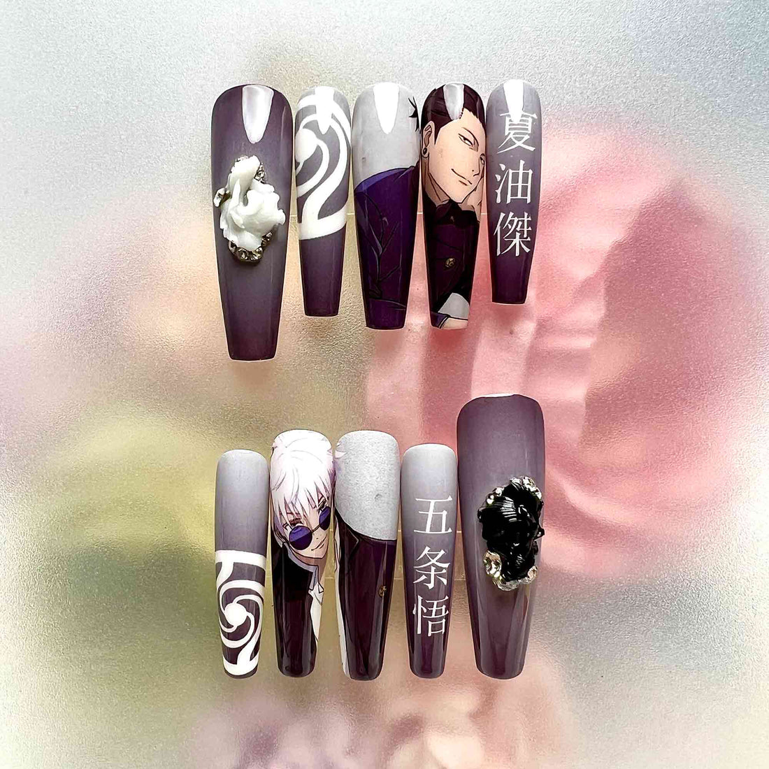 Gojo Satoru &amp; Geto Suguru Nails – Jujutsu Kaisen Anime Press-On Nail Set, Cursed Duo Design | Dragonnail