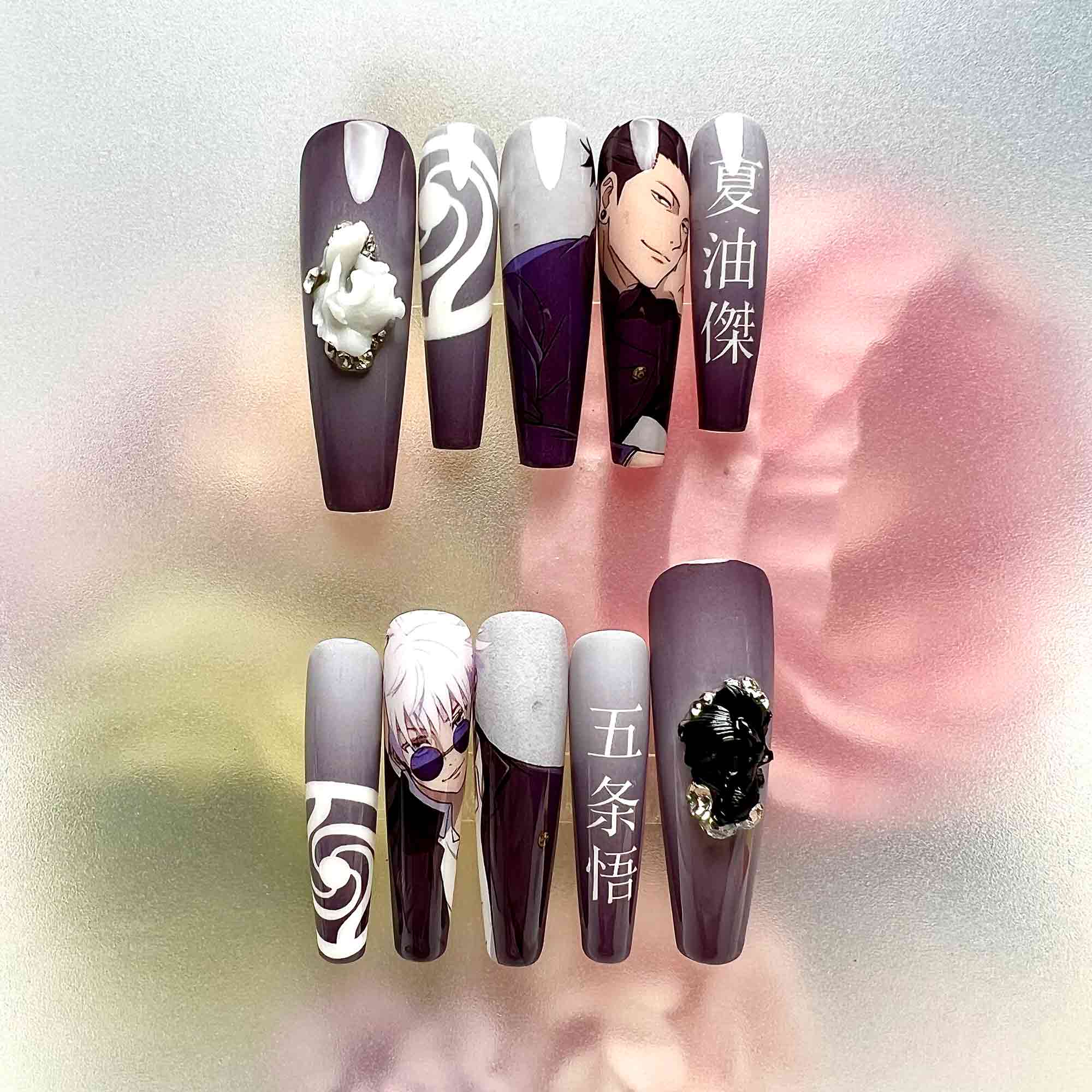 Gojo Satoru &amp; Geto Suguru Nails – Jujutsu Kaisen Anime Press-On Nail Set, Cursed Duo Design | Dragonnail