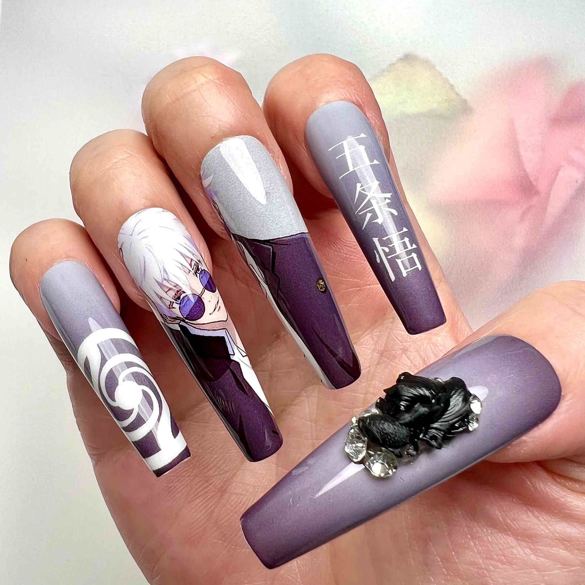 Gojo Satoru &amp; Geto Suguru Nails – Jujutsu Kaisen Anime Press-On Nail Set, Cursed Duo Design | Dragonnail