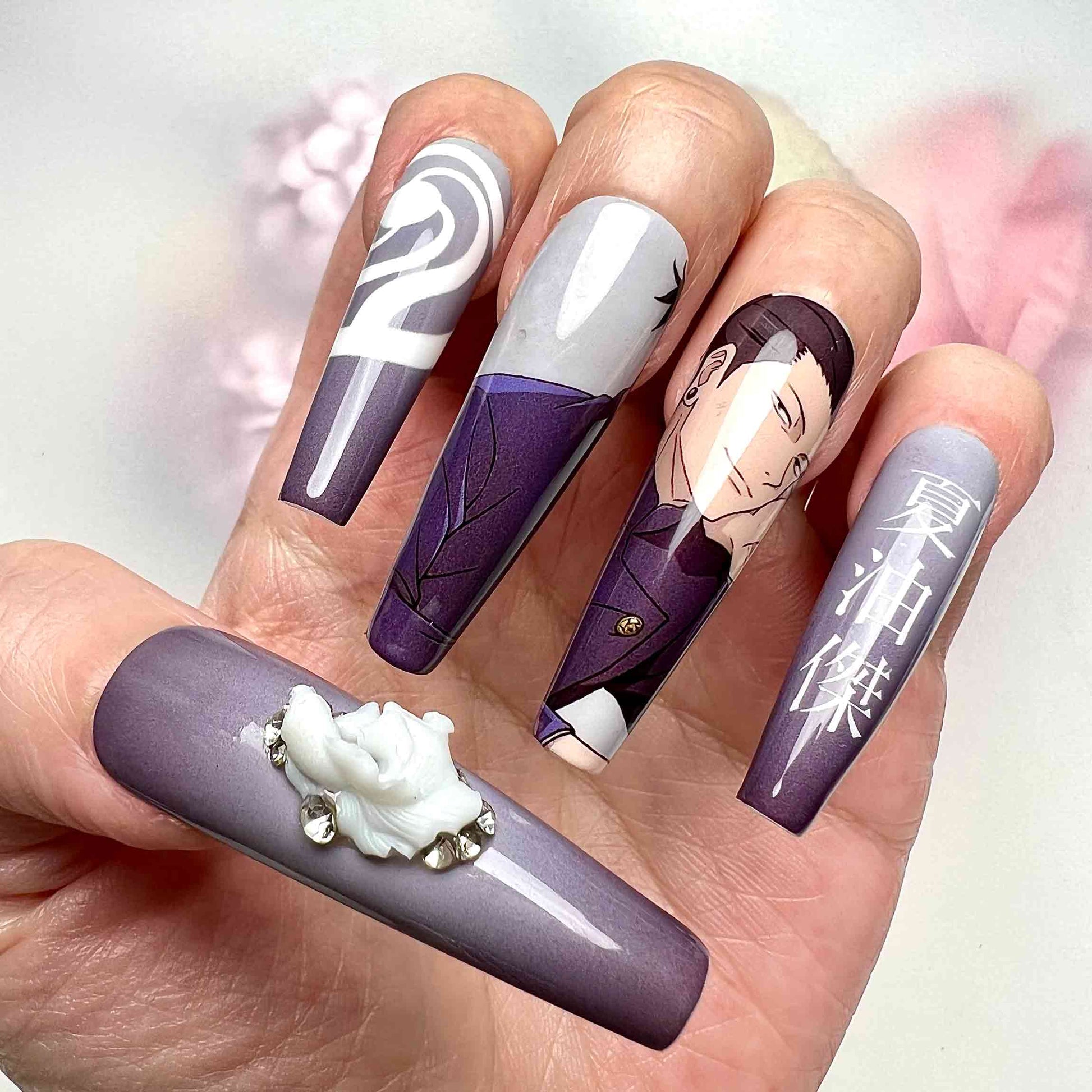 Gojo Satoru &amp; Geto Suguru Nails – Jujutsu Kaisen Anime Press-On Nail Set, Cursed Duo Design | Dragonnail