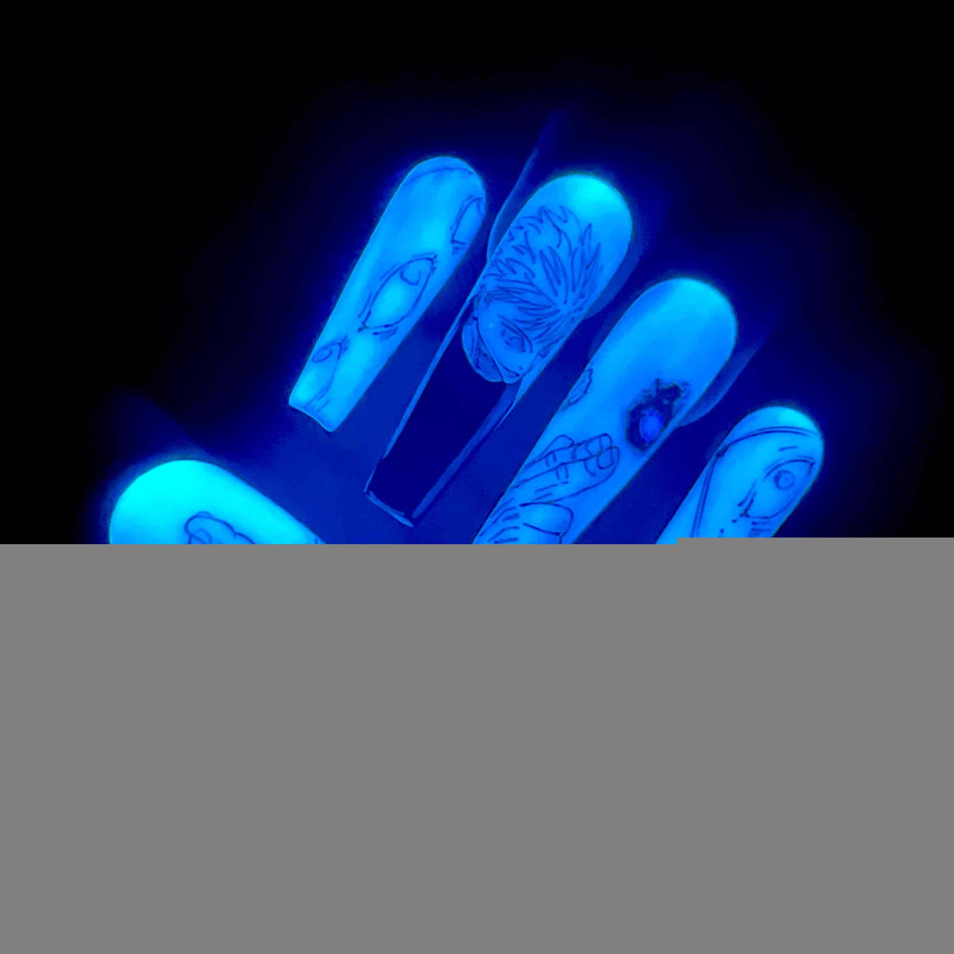Gojo Satoru Nails – Glow-in-the-Dark JJK Press-On Set, Infinite Void Blue Aura Design | Dragonnail