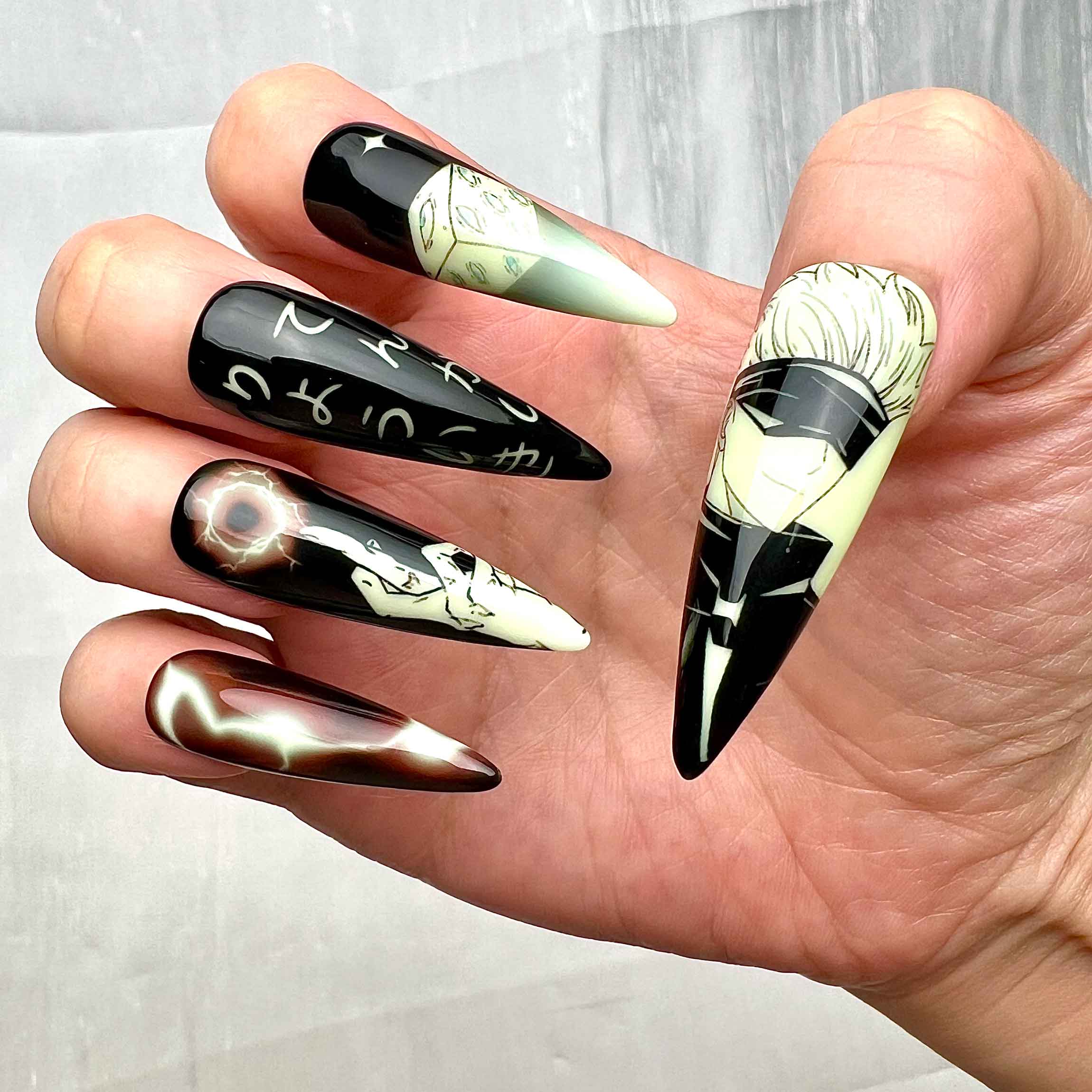 Gojo Satoru Nails – Glow-in-the-Dark Jujutsu Kaisen JJK Press-On Set, Neon Green Domain Expansion Design | Dragonnail