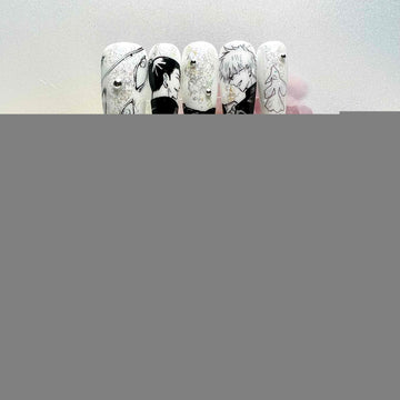 Gojo &amp; Geto Nails – Jujutsu Kaisen JJK Press-On Set, SatoSugu Manga Art &amp; Silver Glitter Design | Dragonnail