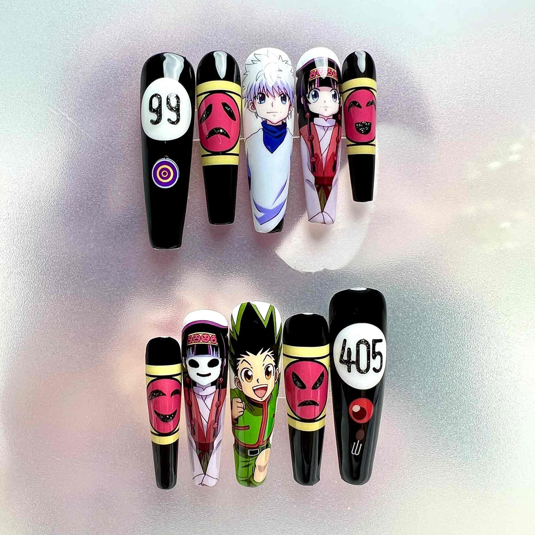 Hunter x Hunter Nails – Gon, Killua &amp; Illumi Press-On Set, Hunter Exam Badge Anime Design | Dragonnail