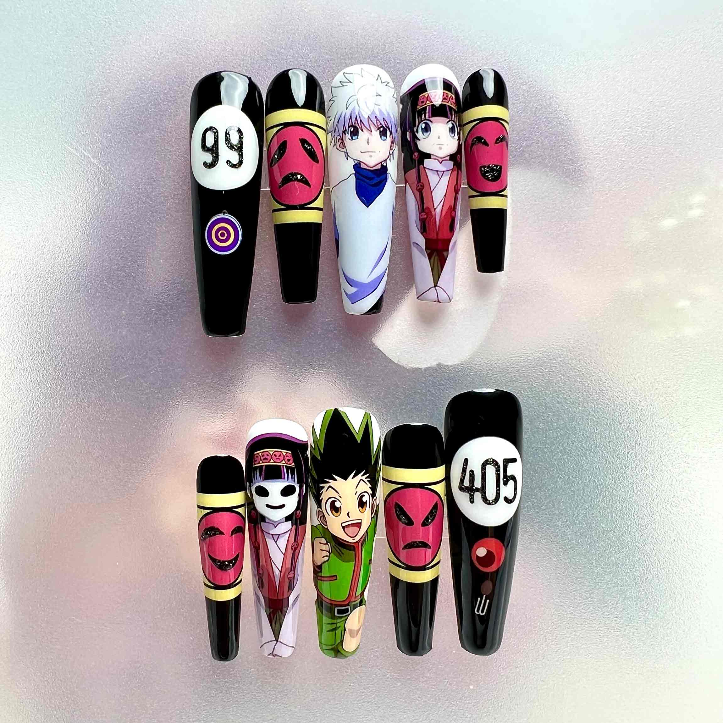 Hunter x Hunter Nails – Gon, Killua &amp; Illumi Press-On Set, Hunter Exam Badge Anime Design | Dragonnail