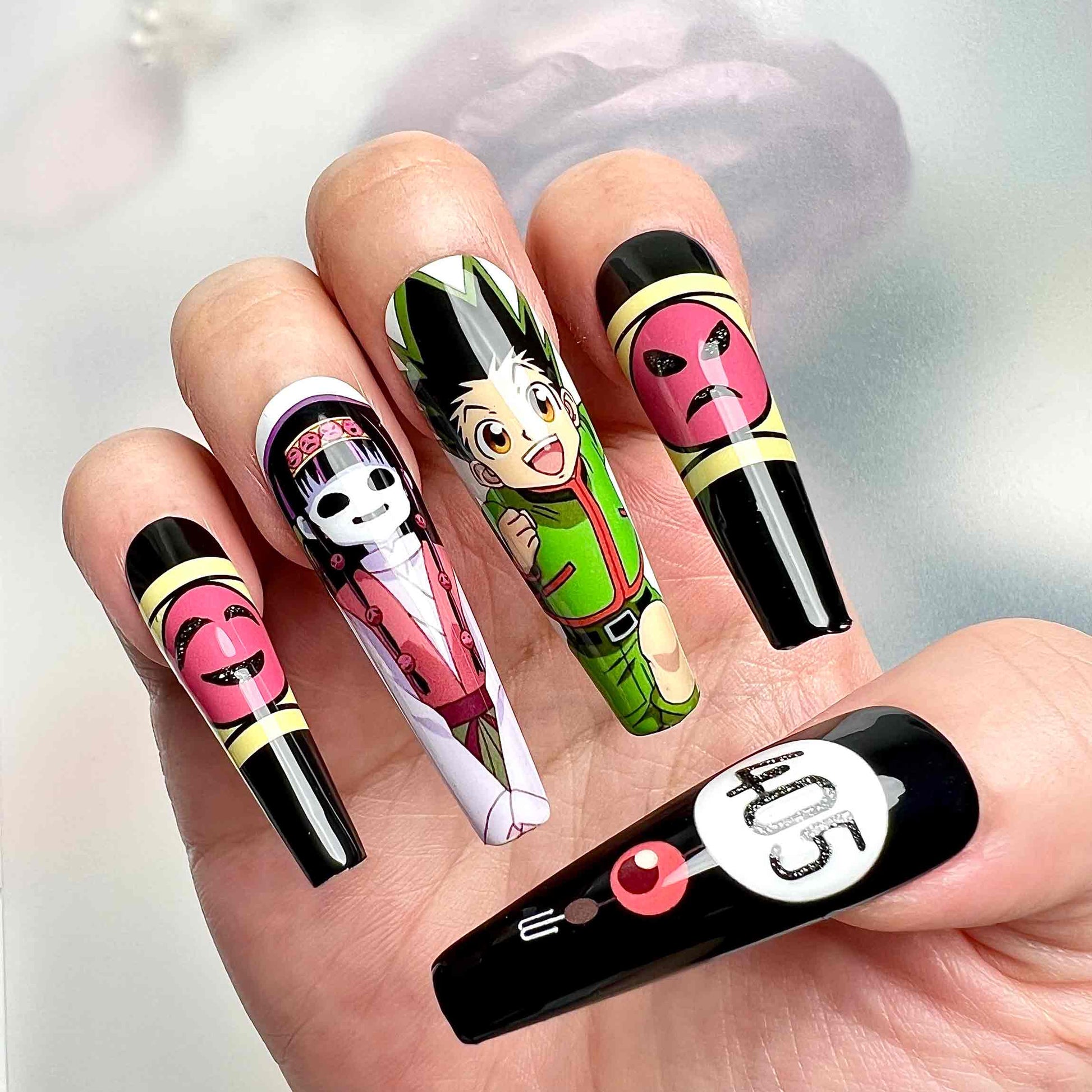 Hunter x Hunter Nails – Gon, Killua &amp; Illumi Press-On Set, Hunter Exam Badge Anime Design | Dragonnail