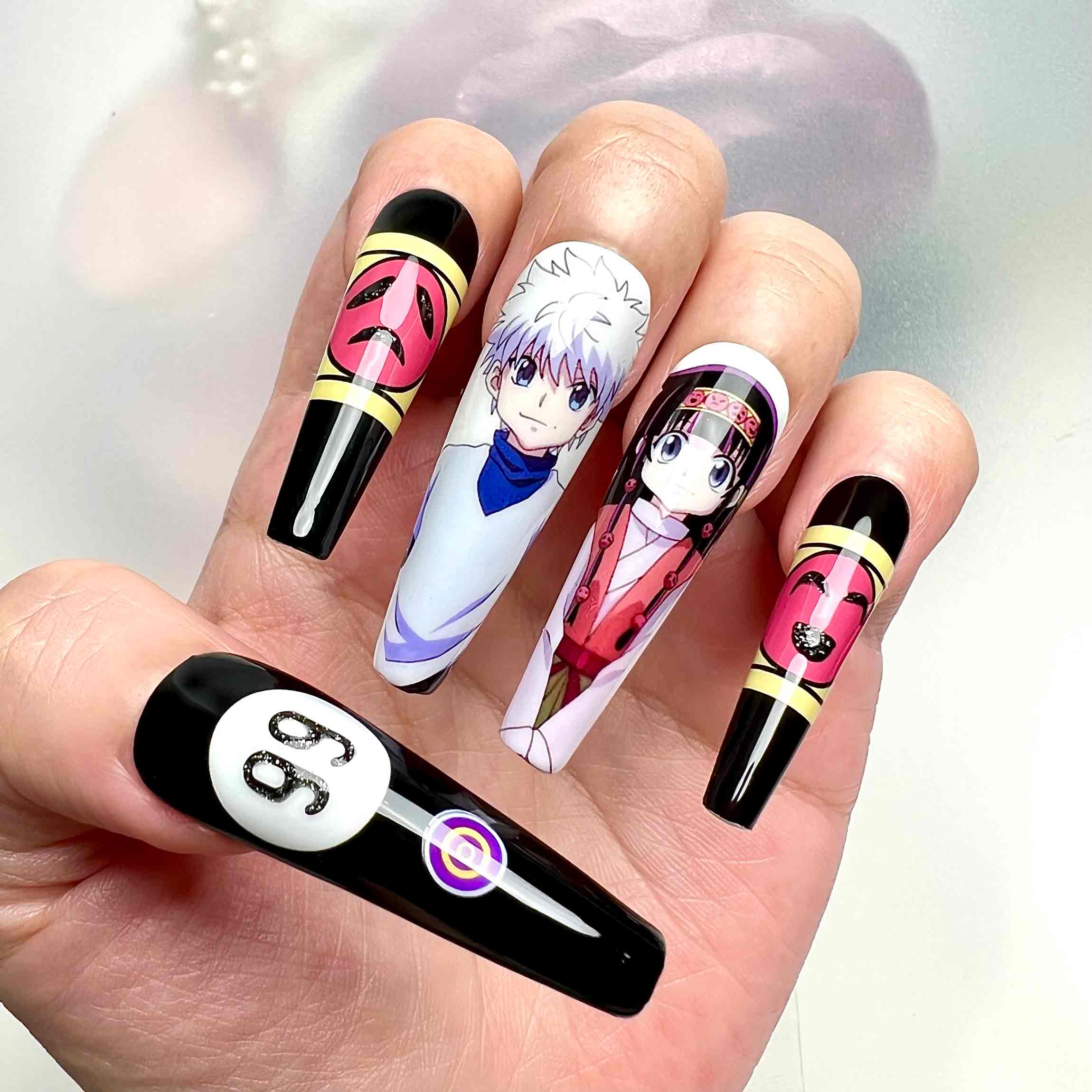 Hunter x Hunter Nails – Gon, Killua &amp; Illumi Press-On Set, Hunter Exam Badge Anime Design | Dragonnail