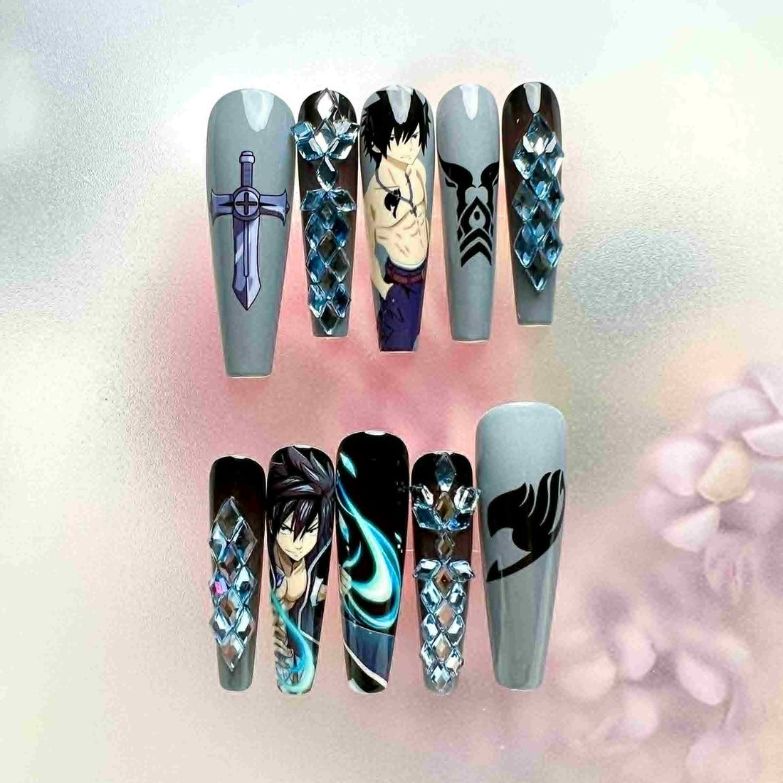 Gray Fullbuster Nails – Fairy Tail Press-On Nail Set, Ice-Make Magic Edition | Dragonnail