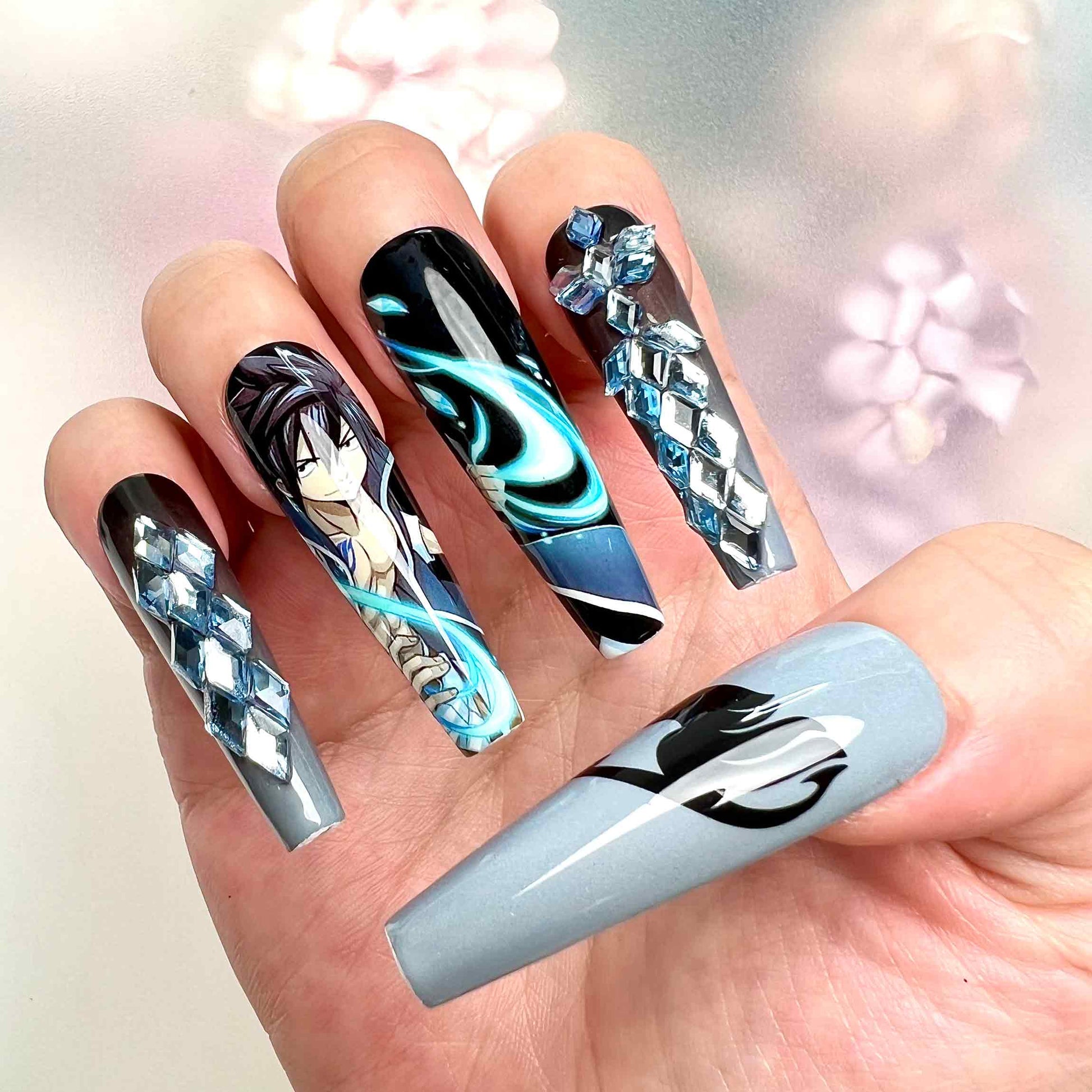 Gray Fullbuster Nails – Fairy Tail Press-On Nail Set, Ice-Make Magic Edition | Dragonnail