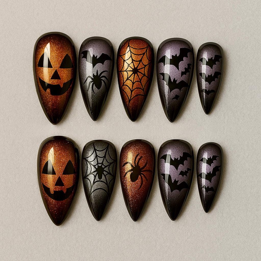 Halloween Cat Eye Press On Nails 3d Nail Art Halloween Party Glitter Press-on Nails With Witch Gothic Nails Art Spooky Season Dragonnail