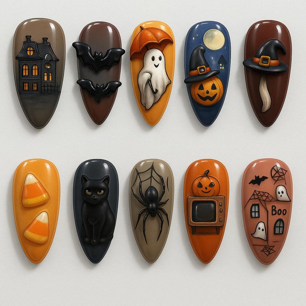 Halloween Ghost Press On Nails Spooky Cute Pumpkin Nails Witchy Orange Black Fake Nails 3d Spider Web Bat Gothic Nails Set Dragonnail