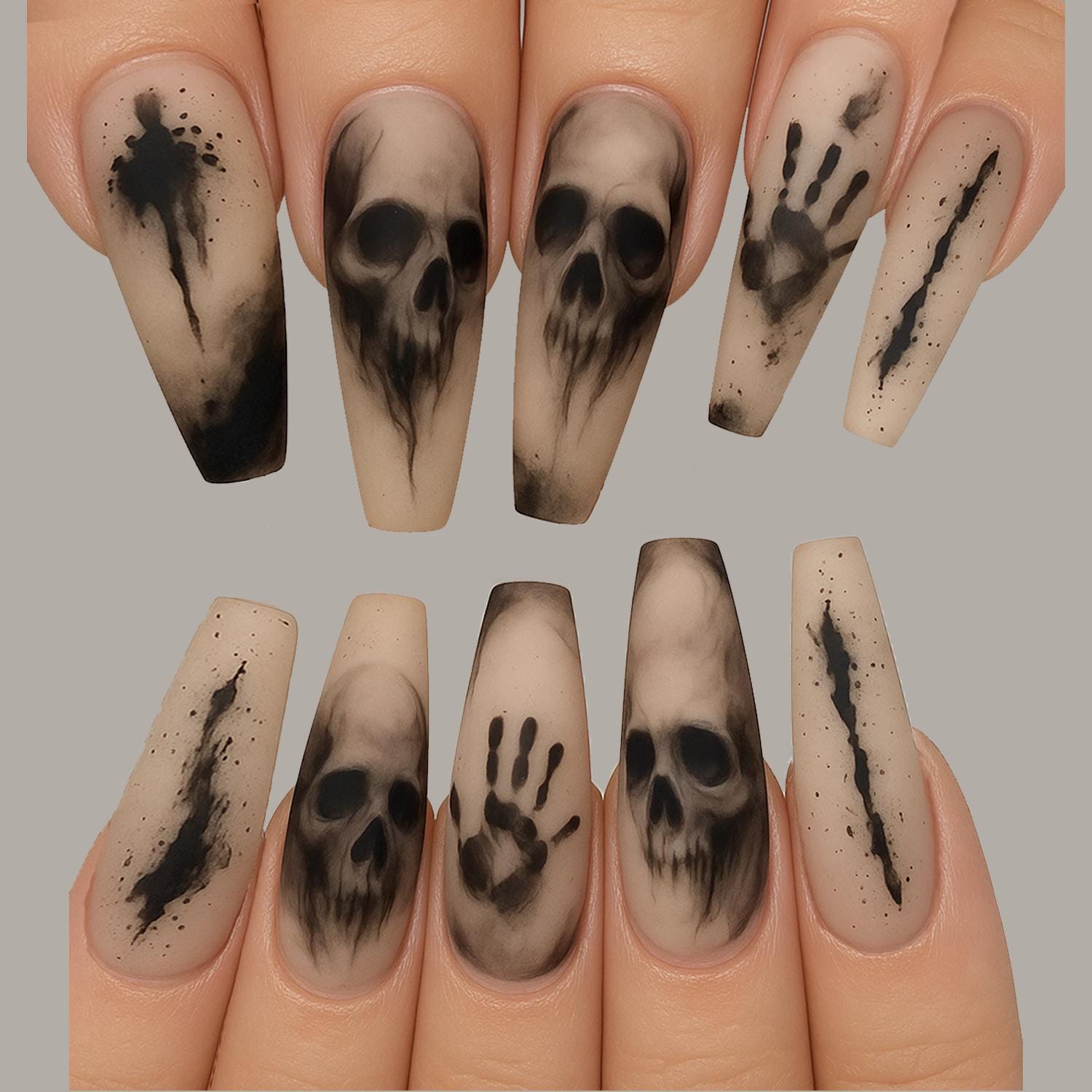 Halloween Nail Art Haunted Ghost Nails Skull Press On Nails Spooky 3d Nails Art Gothic Nails Handmade Reusable Fake Fingernails Dragonnail