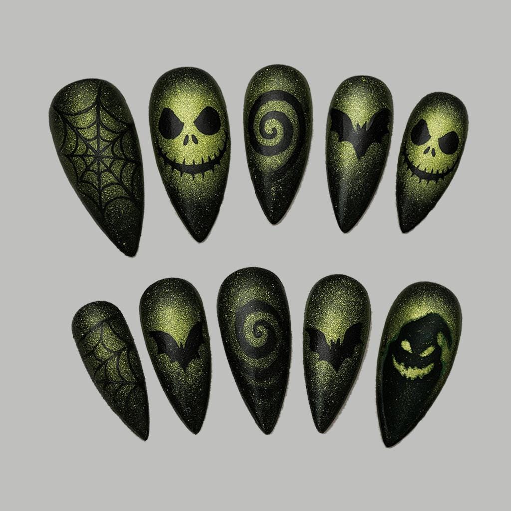 Halloween Nightmare Press On Nails Spider Web Bat Nails Spooky 3d Nails Art Gothic Nails Horror Nailshandmade Reusable Fake Fingernails Dragonnail