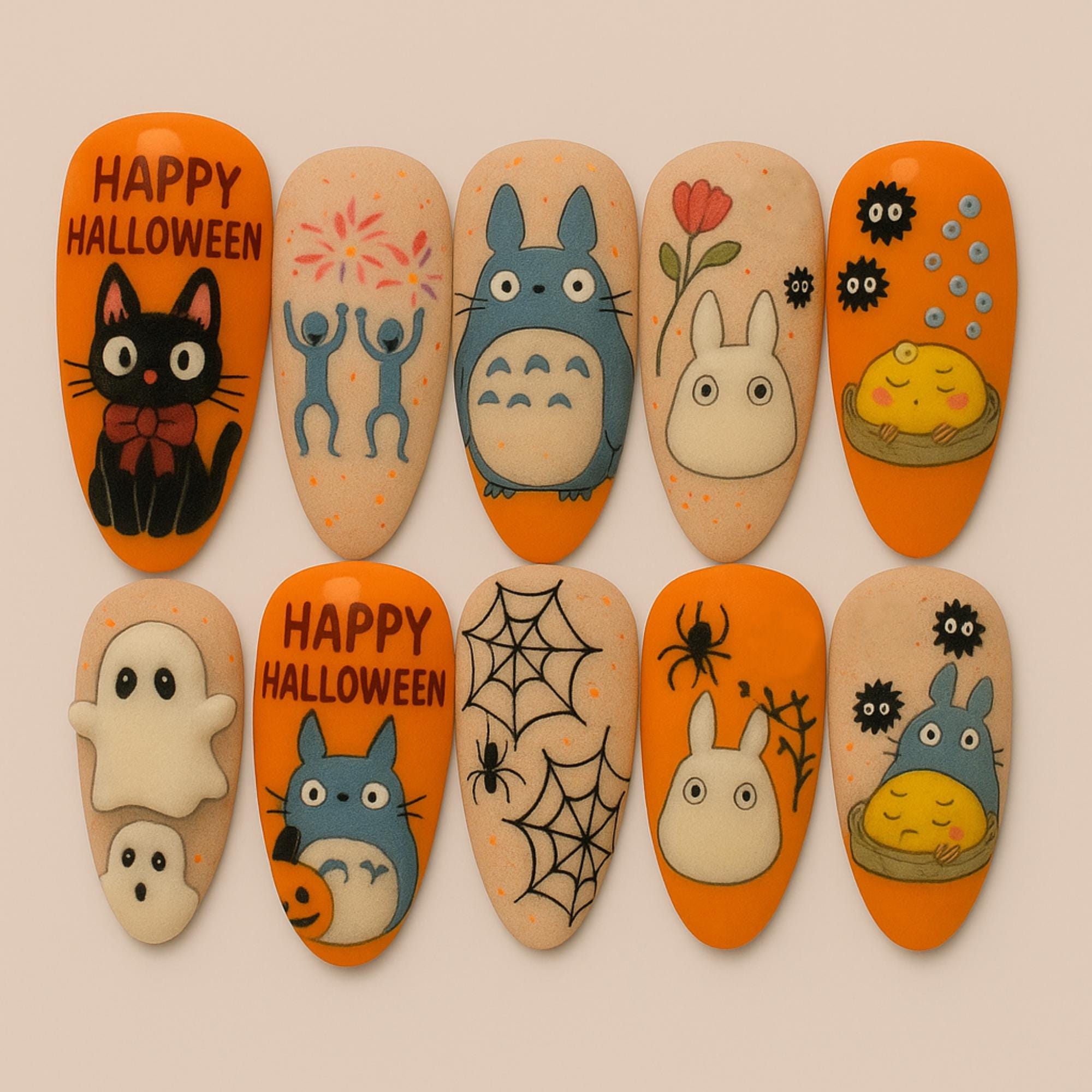 Halloween Studio Ghibli Nailstororo Press On Nails Inspired Nails Spirited Away Shirt Hayao Miyazaki 3d Nail Art Halloween Party Dragonnail