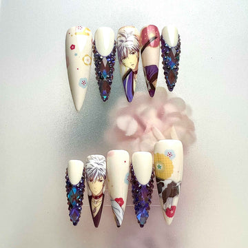 Hatsuharu Sohma Nails – Fruits Basket Anime Press-On Set, 3D Purple Gem &amp; Ox Zodiac Design | Dragonnail