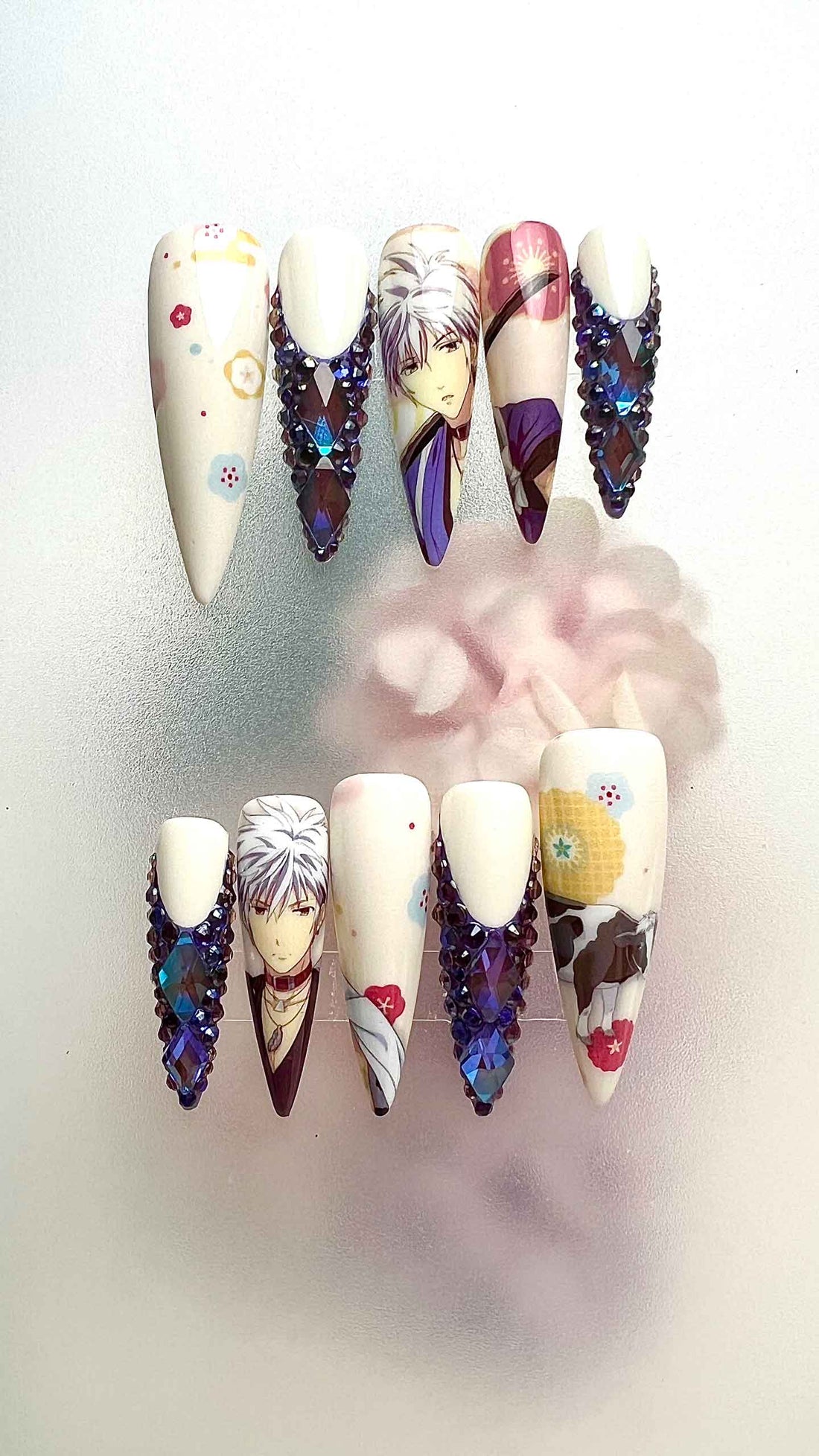 Hatsuharu Sohma Nails – Fruits Basket Anime Press-On Set, 3D Purple Gem &amp; Ox Zodiac Design | Dragonnail