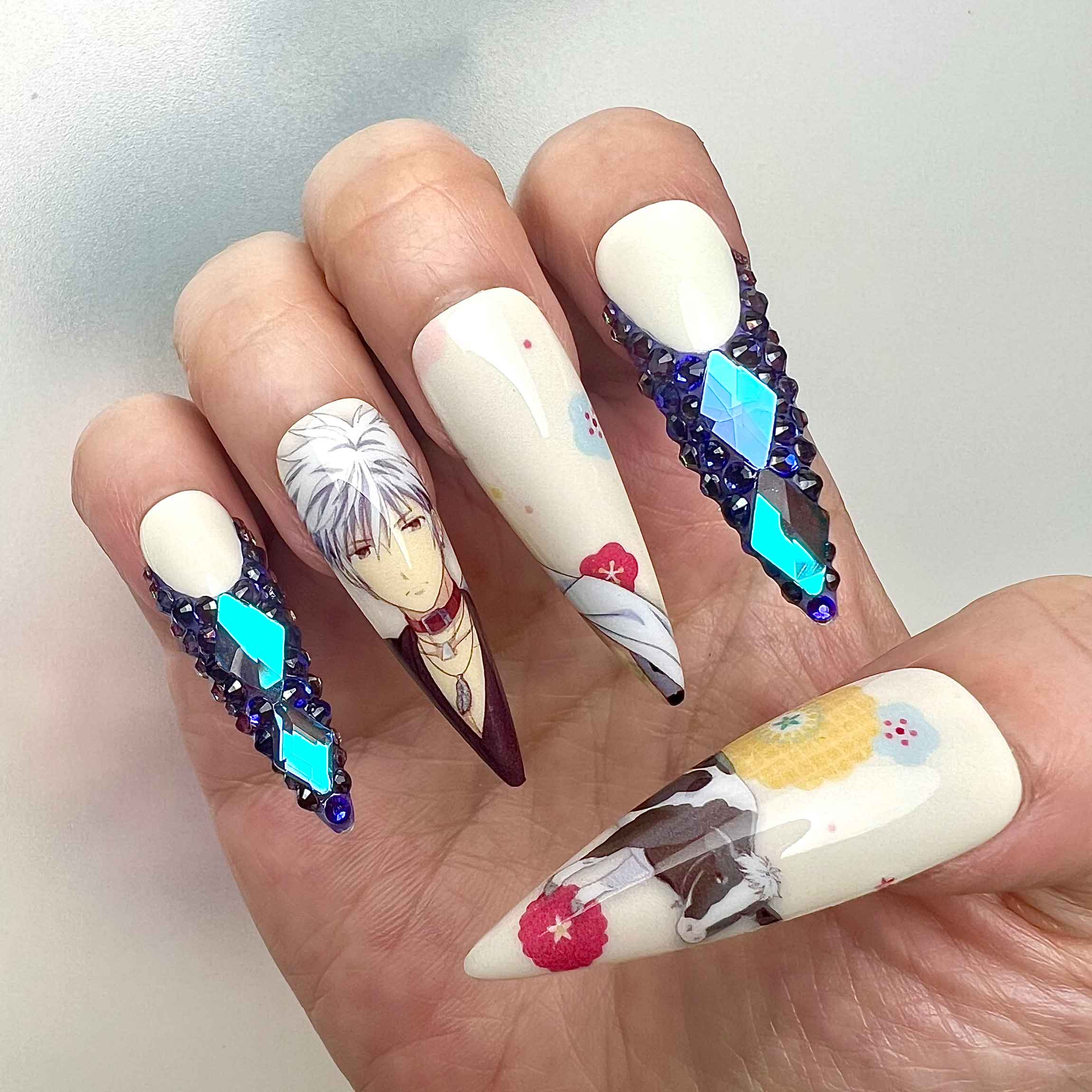 Hatsuharu Sohma Nails – Fruits Basket Anime Press-On Set, 3D Purple Gem &amp; Ox Zodiac Design | Dragonnail