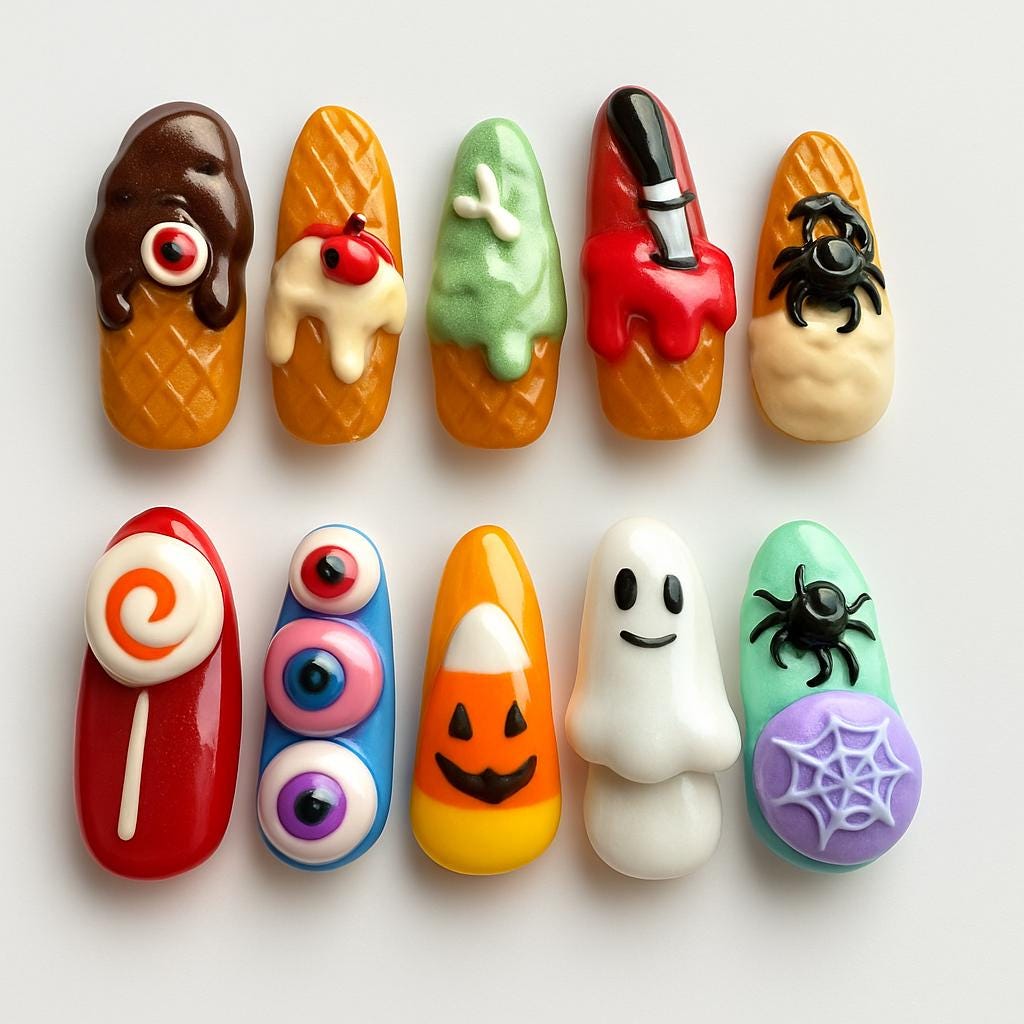 Haunted Halloween Press On Nails 3d Halloween Nail Art Halloween Pumpkin Nails Spooky Style Dragonnail