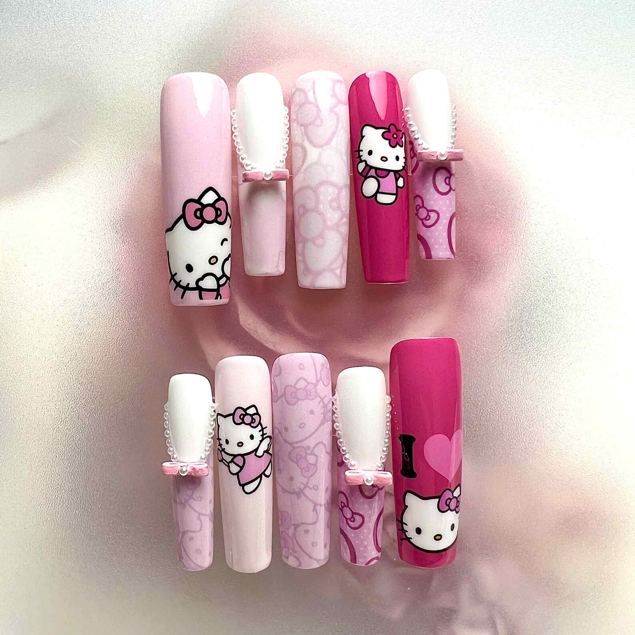 Hello Kitty Nails – Cute Pink Press-On Set, 3D Bow &amp; Kawaii Sanrio Coquette Design | Dragonnail