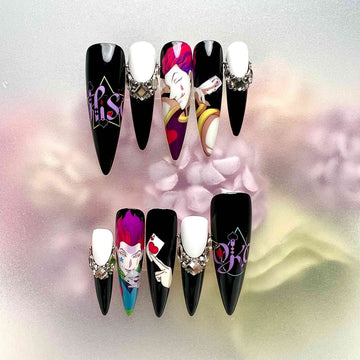 Hisoka Morow Nails – Hunter x Hunter HxH Press-On Set, 3D Gem &amp; Playing Card Anime Design | Dragonnail