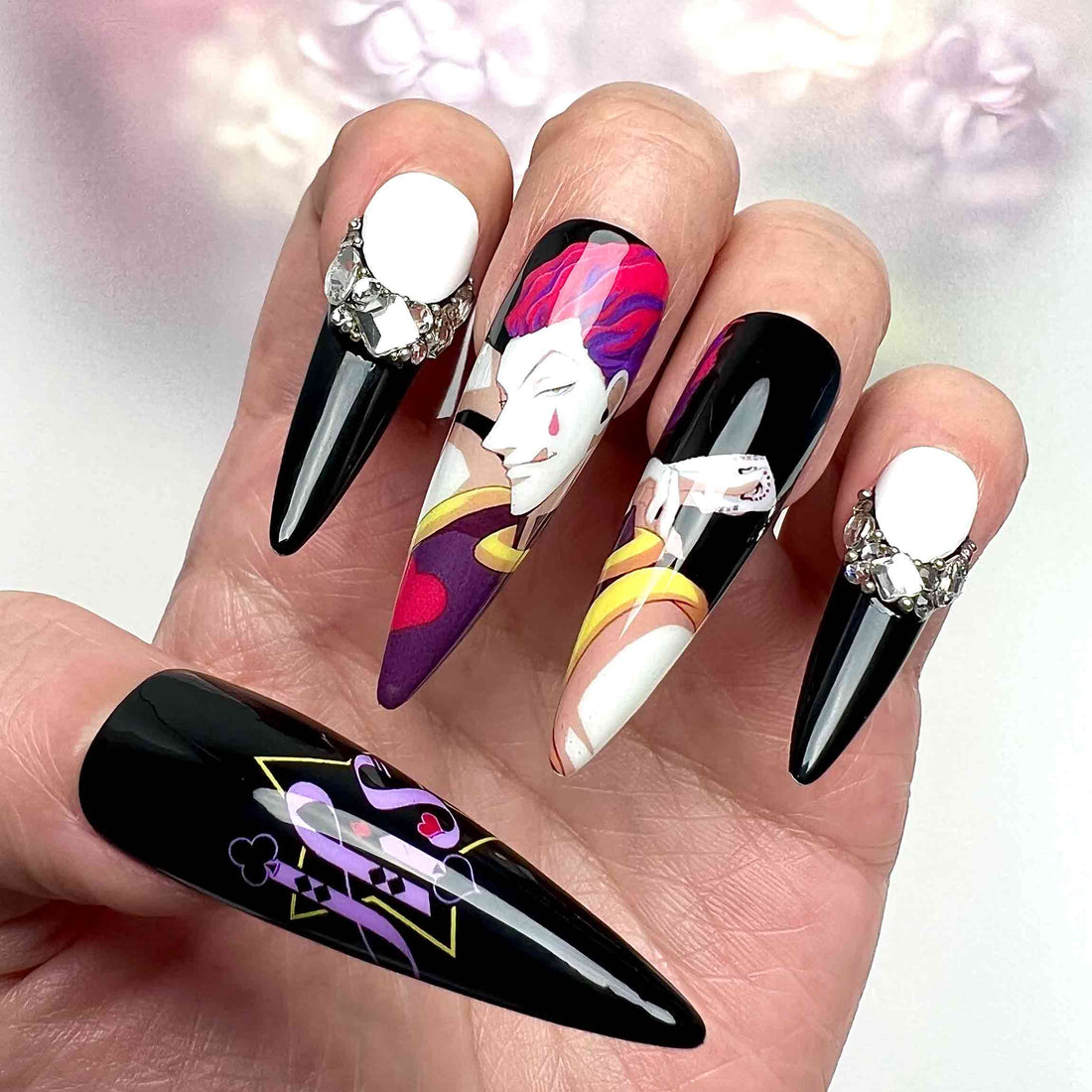 Hisoka Morow Nails – Hunter x Hunter HxH Press-On Set, 3D Gem &amp; Playing Card Anime Design | Dragonnail
