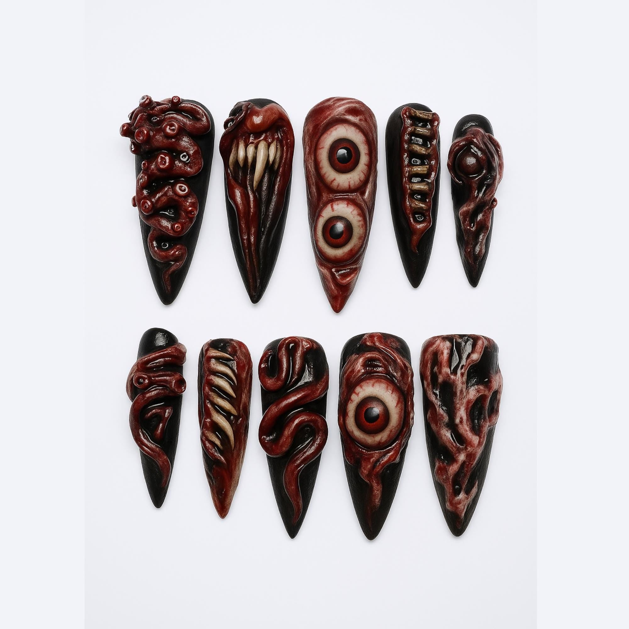 Horror Blood Press On Nails 3d Nail Art Halloween Party Spooky Season Gothic Nails Art Creepypasta Dragonnail