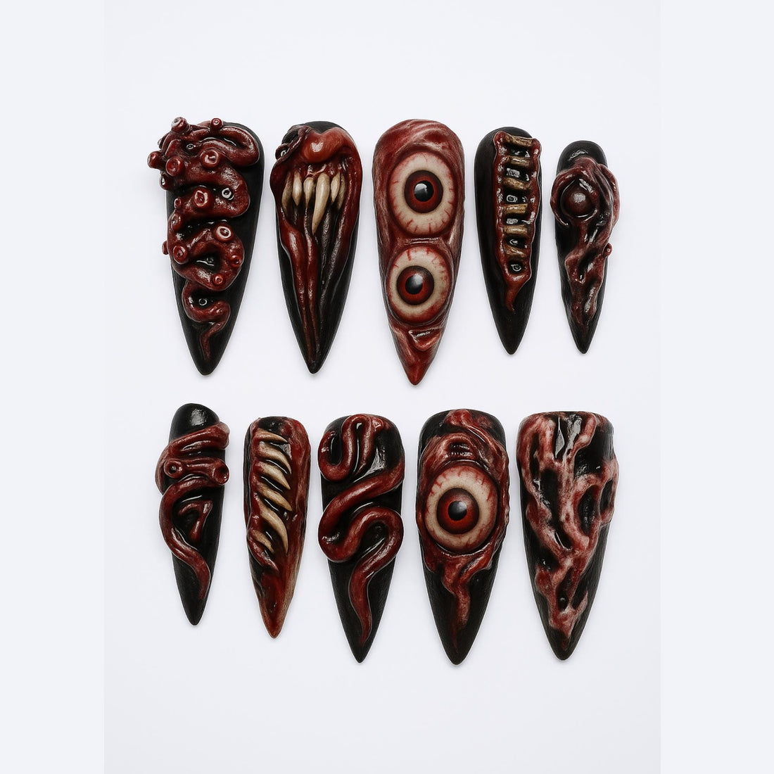 Horror Blood Press On Nails 3d Nail Art Halloween Party Spooky Season Gothic Nails Art Creepypasta Dragonnail