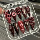 Horror Blood Press On Nails 3d Nail Art Halloween Party Spooky Season Gothic Nails Art Creepypasta Dragonnail