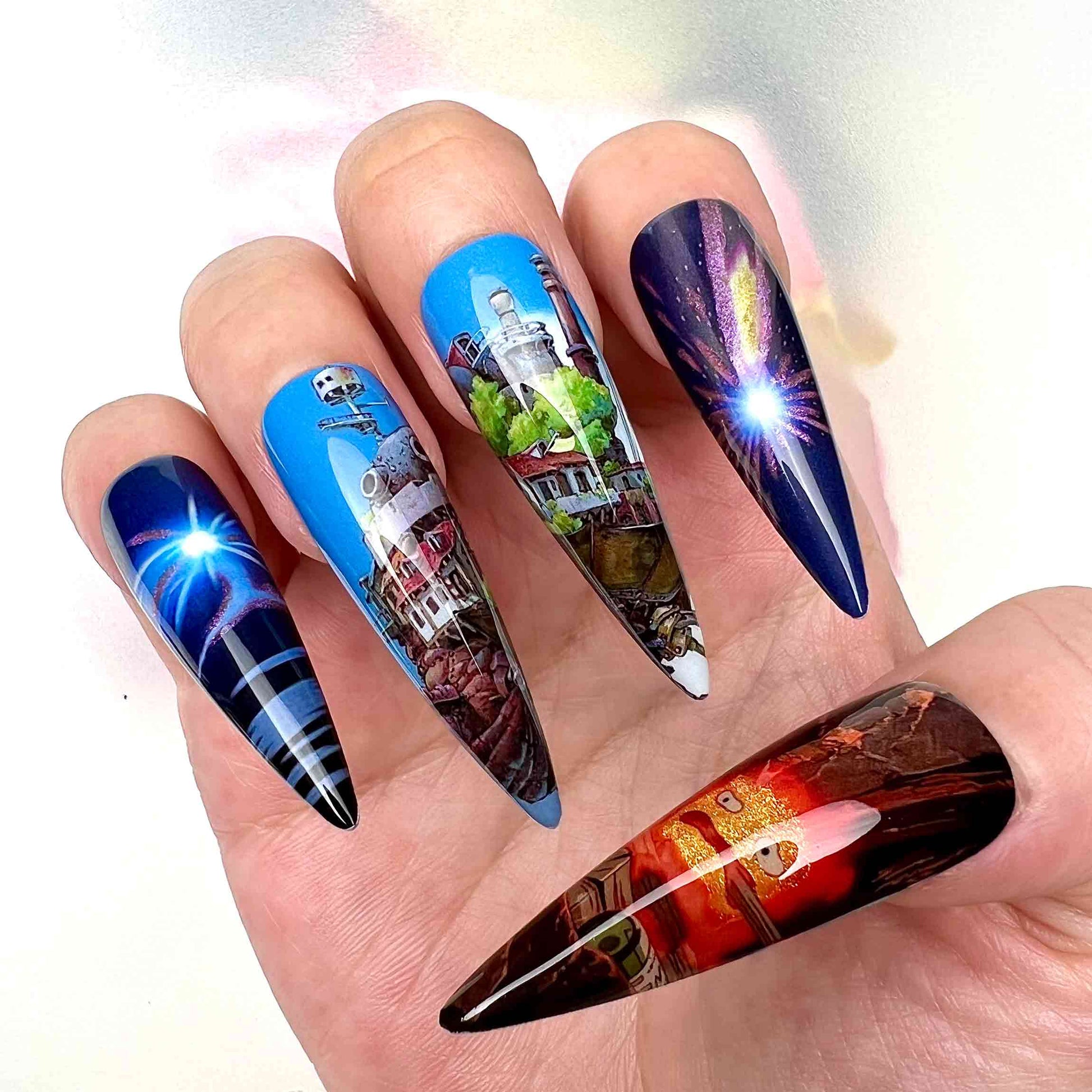 Howl's Moving Castle Nails – Studio Ghibli Press-On Set, Howl, Sophie &amp; Calcifer Magical Design | Dragonnail