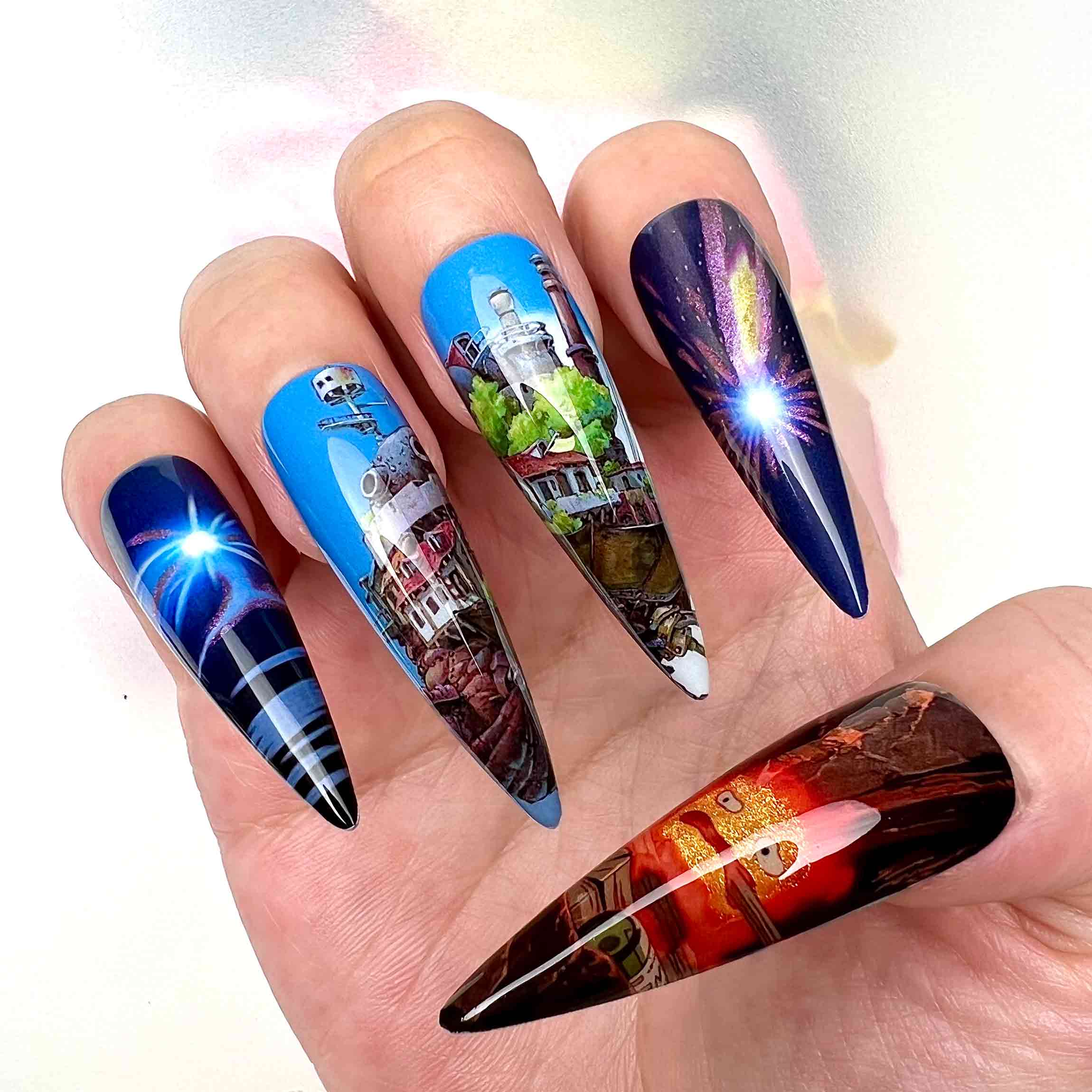 Howl's Moving Castle Nails – Studio Ghibli Press-On Set, Howl, Sophie &amp; Calcifer Magical Design | Dragonnail