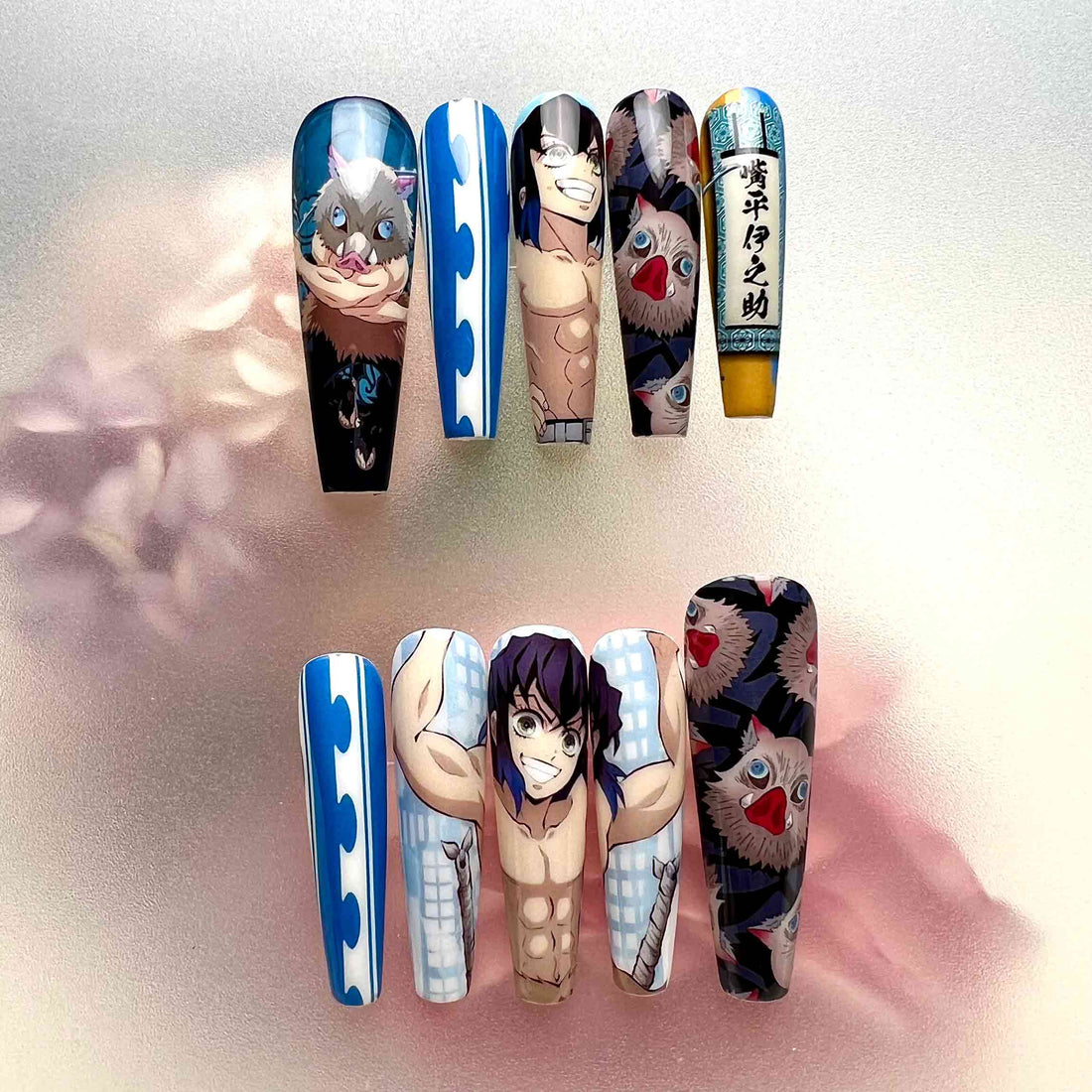 Inosuke Hashibira Nails – Demon Slayer KNY Press-On Set, Beast Breathing &amp; Boar Mask Anime Design | Dragonnail